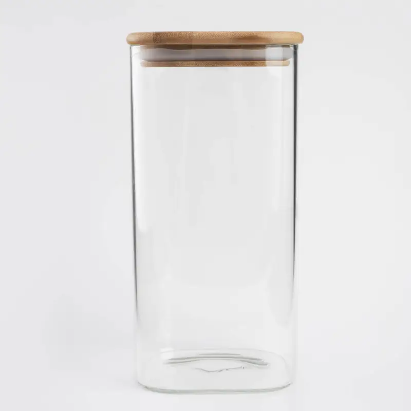 Can for bulk products, 1.5 l, glass / bamboo, square, Home made