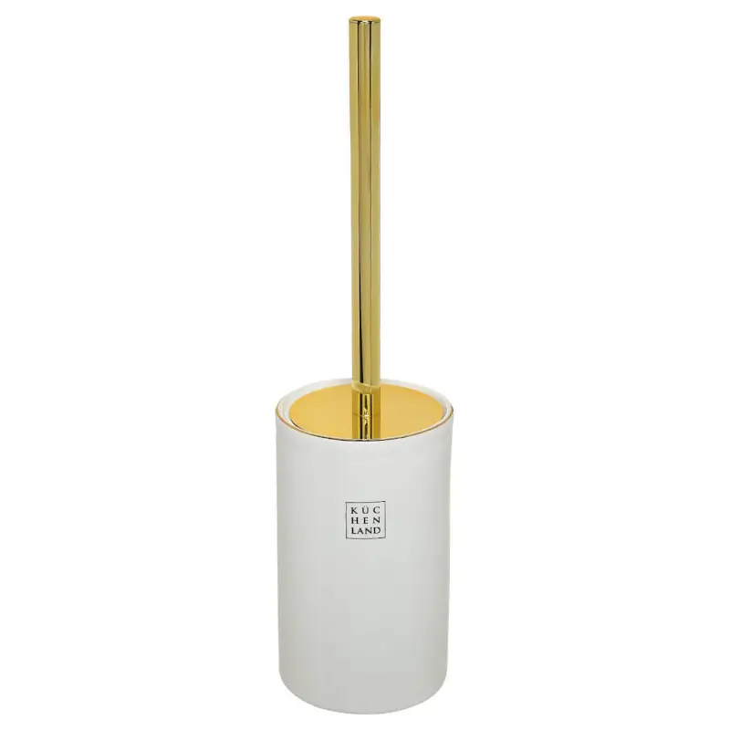 Toilet brush, 26 cm, with stand, plastic / ceramic, white and gold, Freya