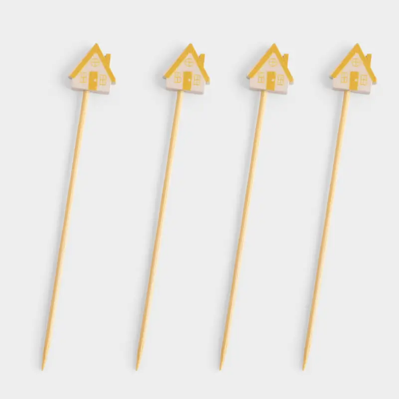 Canape skewers, 9 cm, 20 pcs, bamboo, white and gold, Snow-covered house, Elegant details, image-0