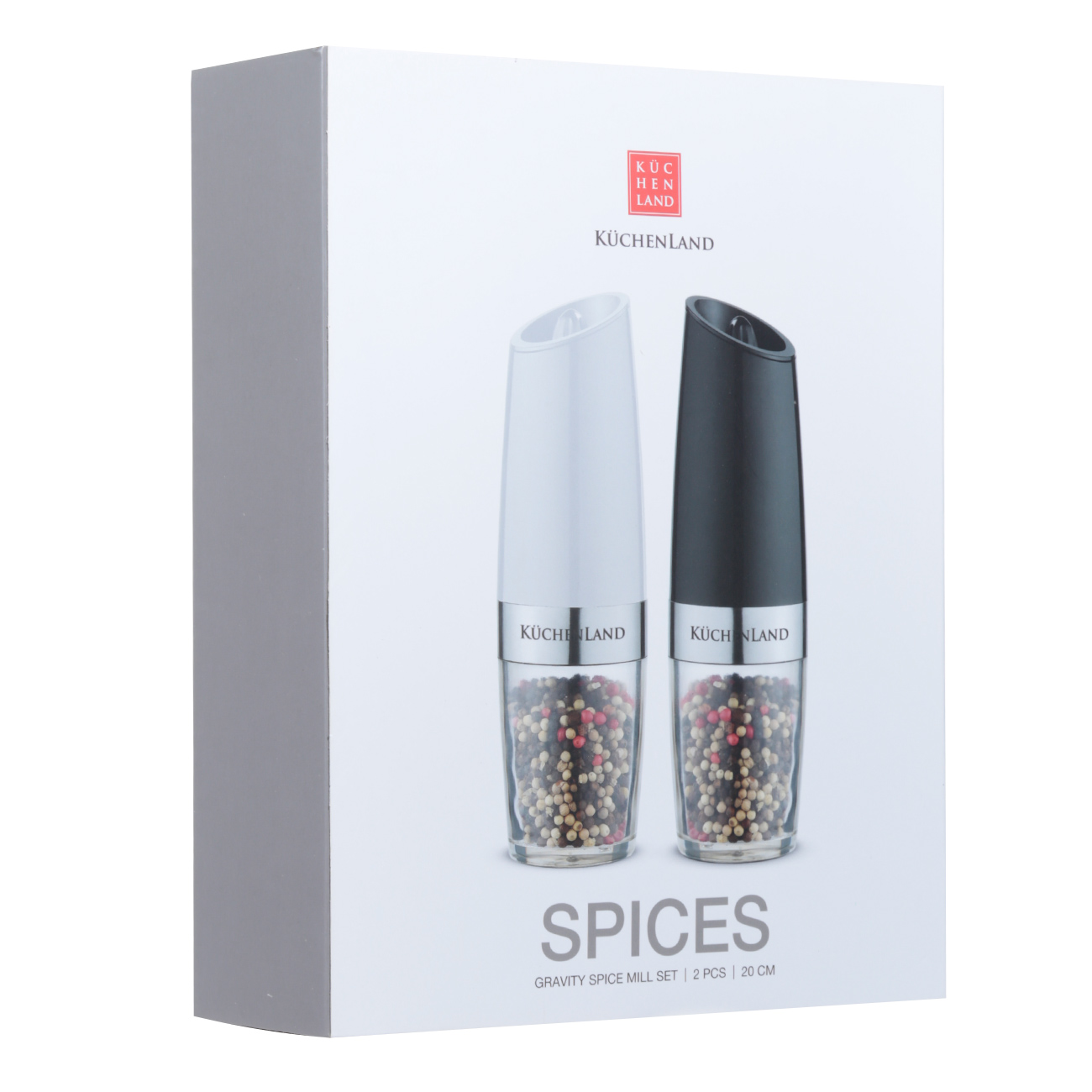 Spice mill, 20 cm, 2 pcs, Gravity, Plastic / Acrylic, LED W, Black / White, Spicy, image-6