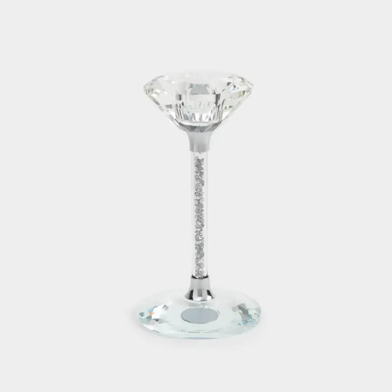 Candlestick, 15 cm, for a thin candle, on a leg, glass / rhinestones, Silver crystals, Diamond
