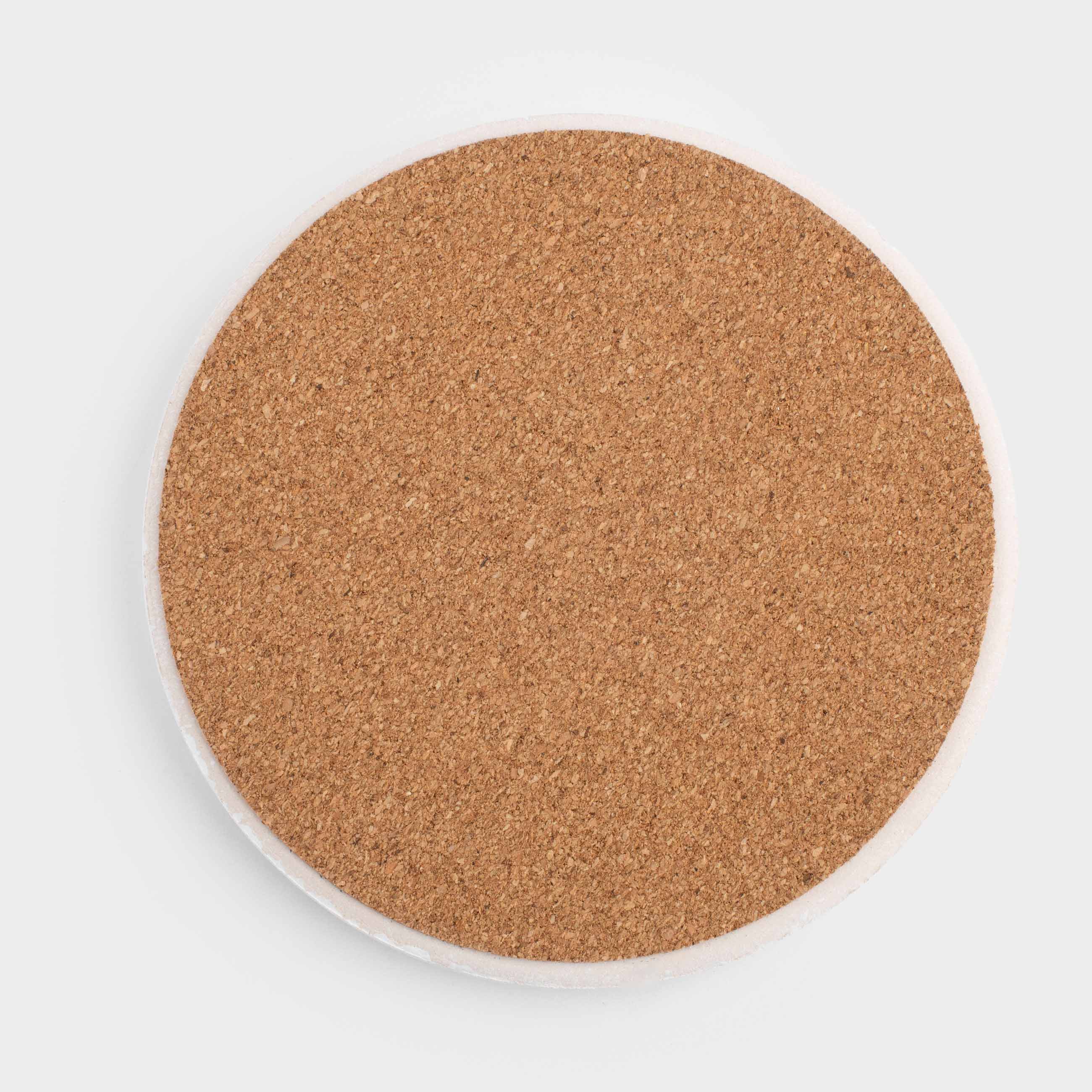 Coaster, 11 cm, ceramic / cork, round, White, Scroll