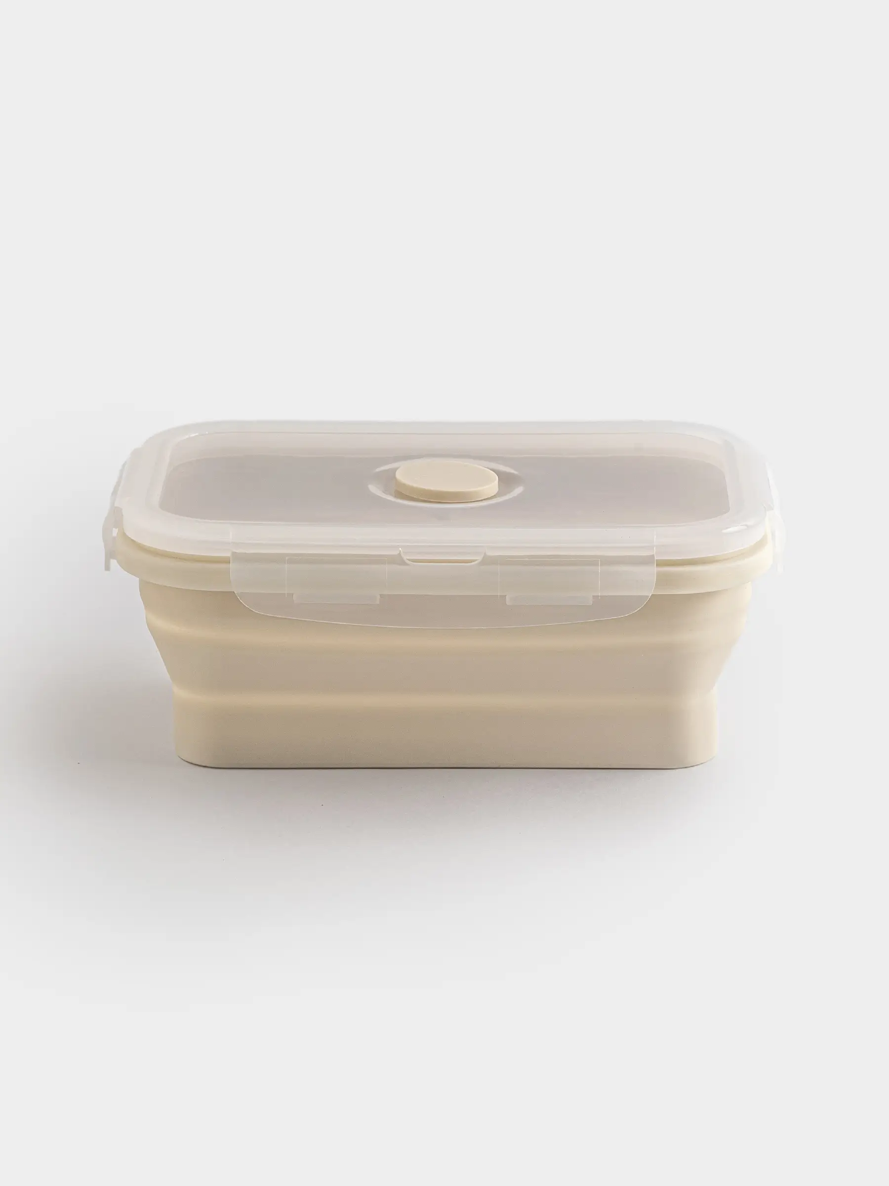 Container, 540 ml, foldable, with clips, Silicone / plastic, beige, Portable