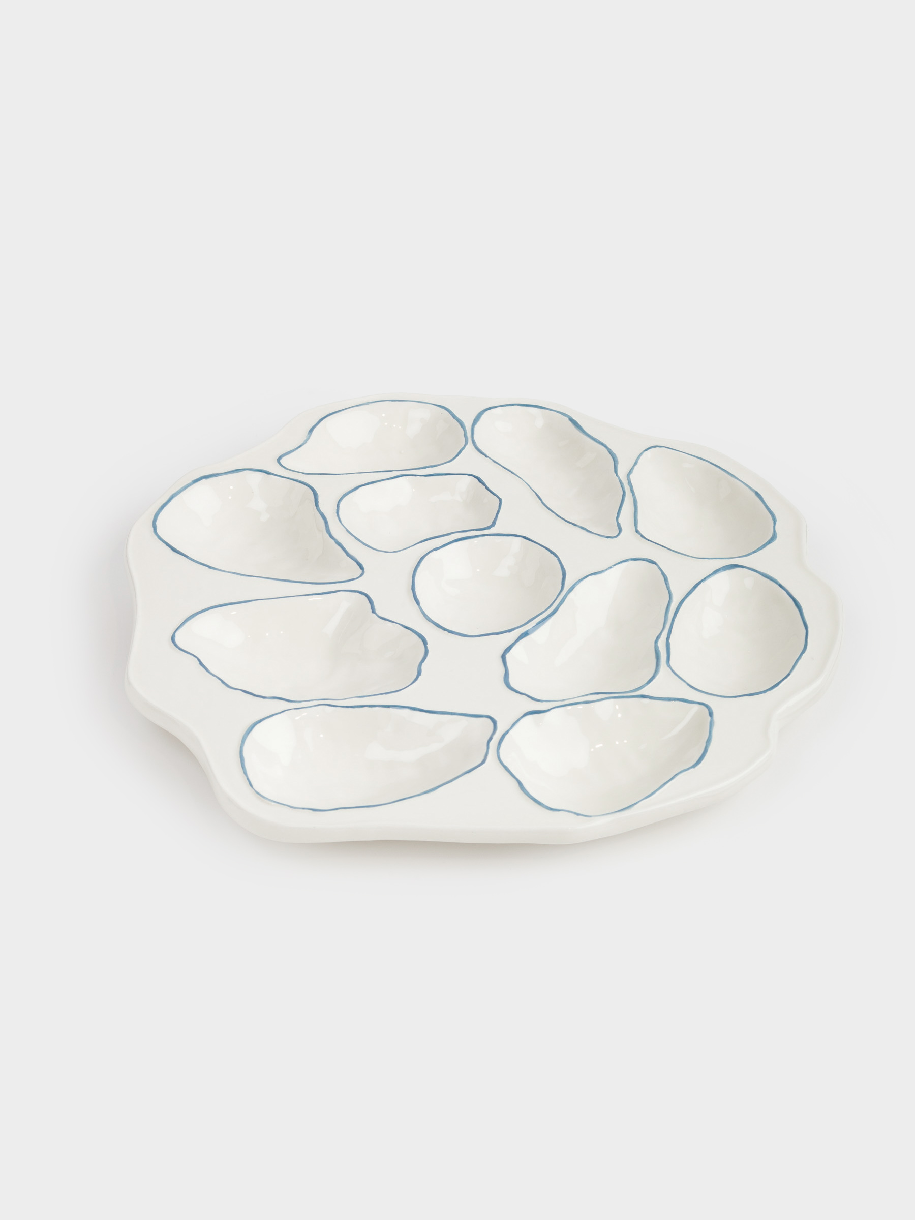 Divided plate, 23x cm, 11 compartments, ceramic, milky blue, Oysters, Coral reef, image-1