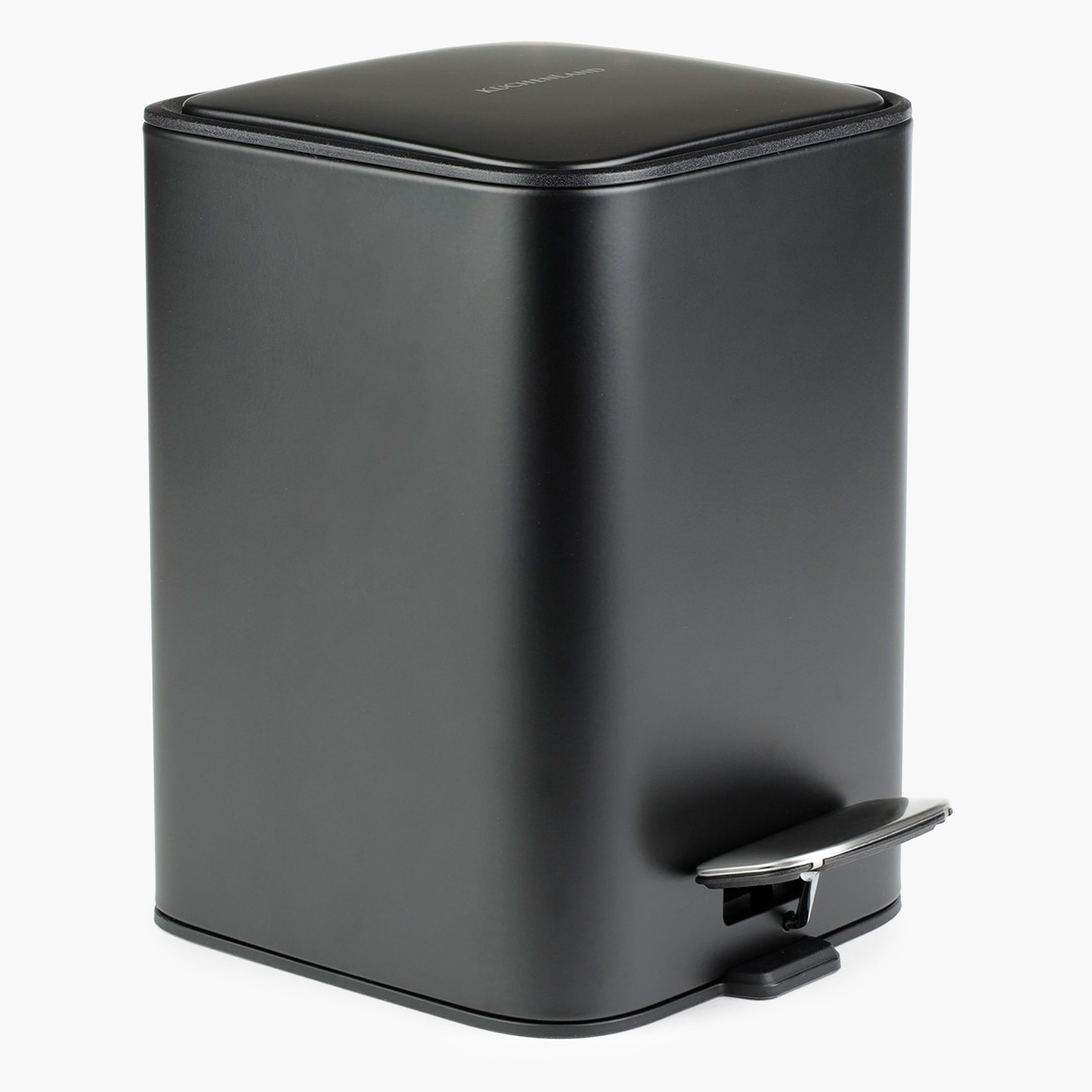 Trash can, 6 L, with pedal, metal, square, black, Total black, image-0