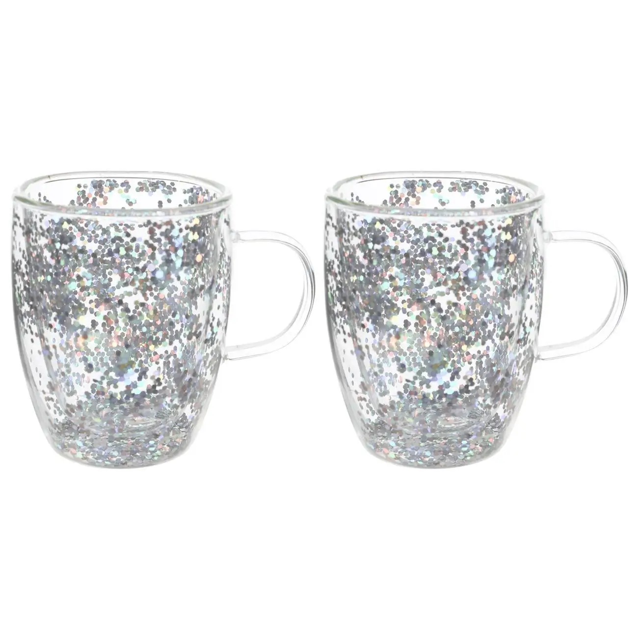 Mug, 290 ml, 2 pcs, B glass, with silver sparkles, Air sparkly, image-0