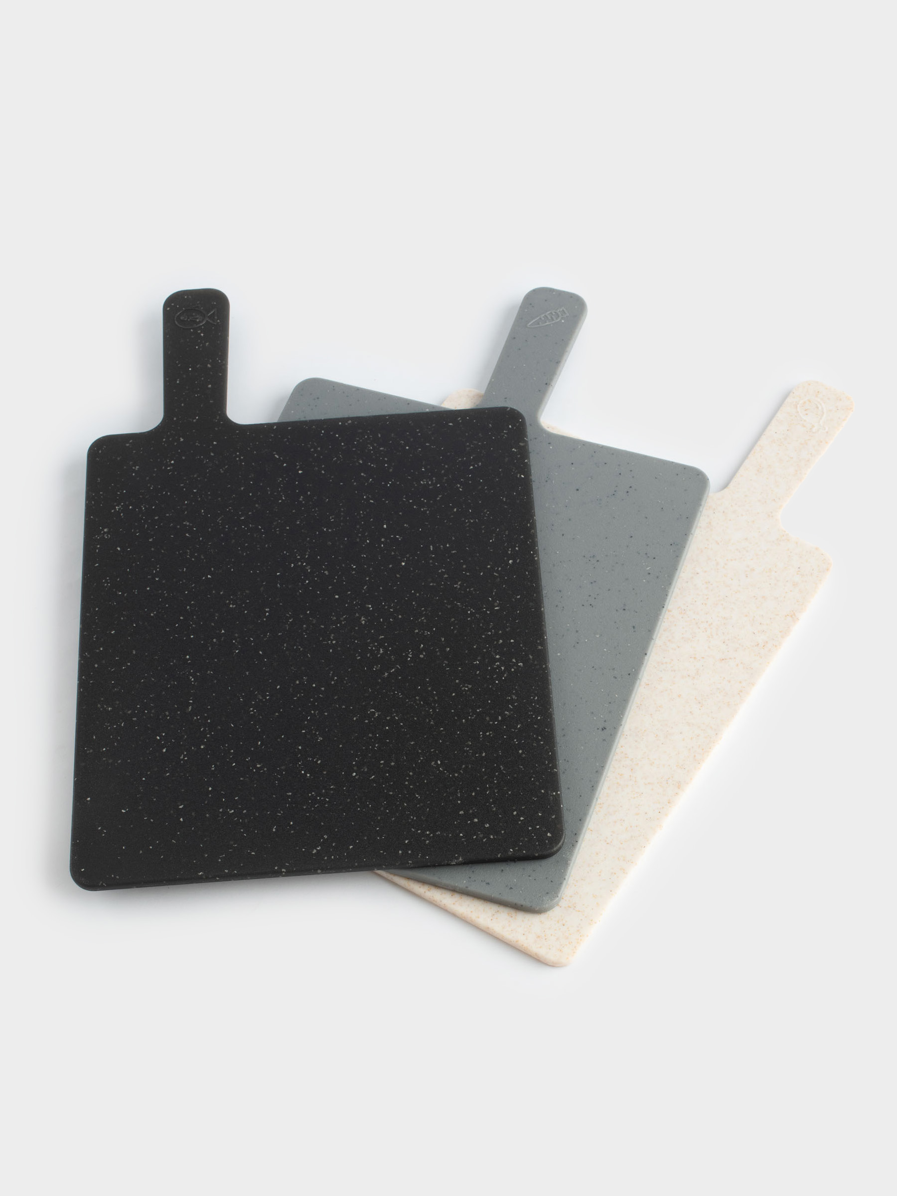 Cutting board, 32x20 cm, 3 pcs, in a stand, plastic, gray / beige / black, Speck, image-2