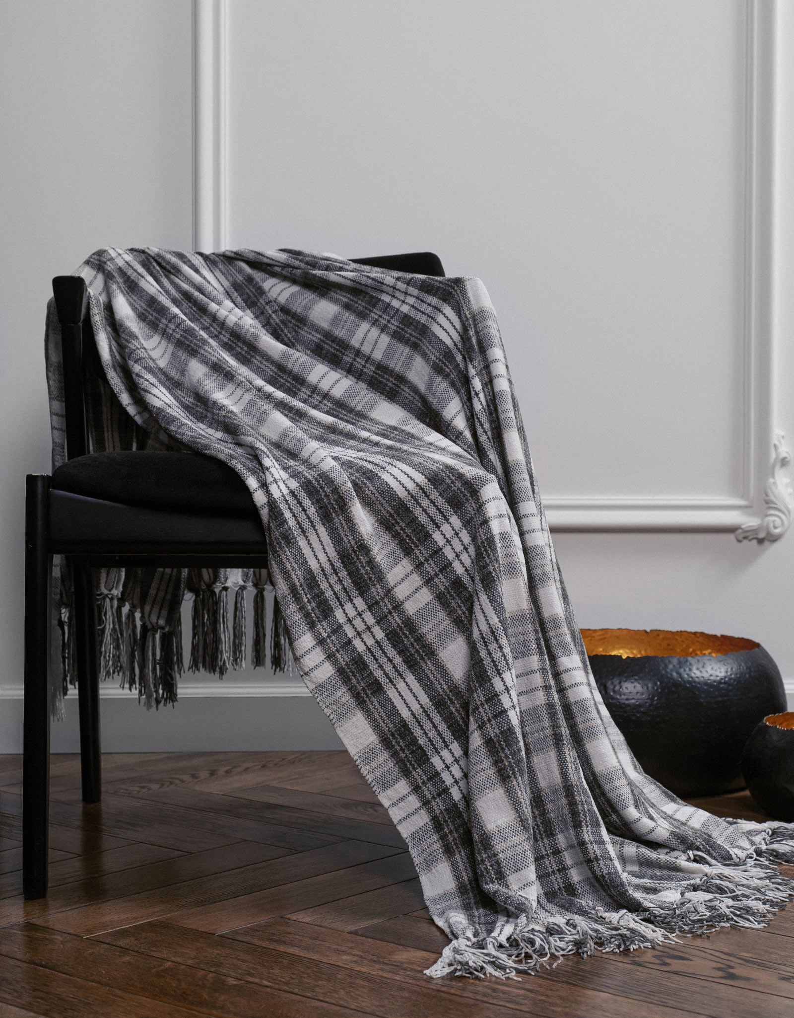Plaid, 130x170 cm, fringed, chenille, white-brown, Plaid, Hazel, image-4