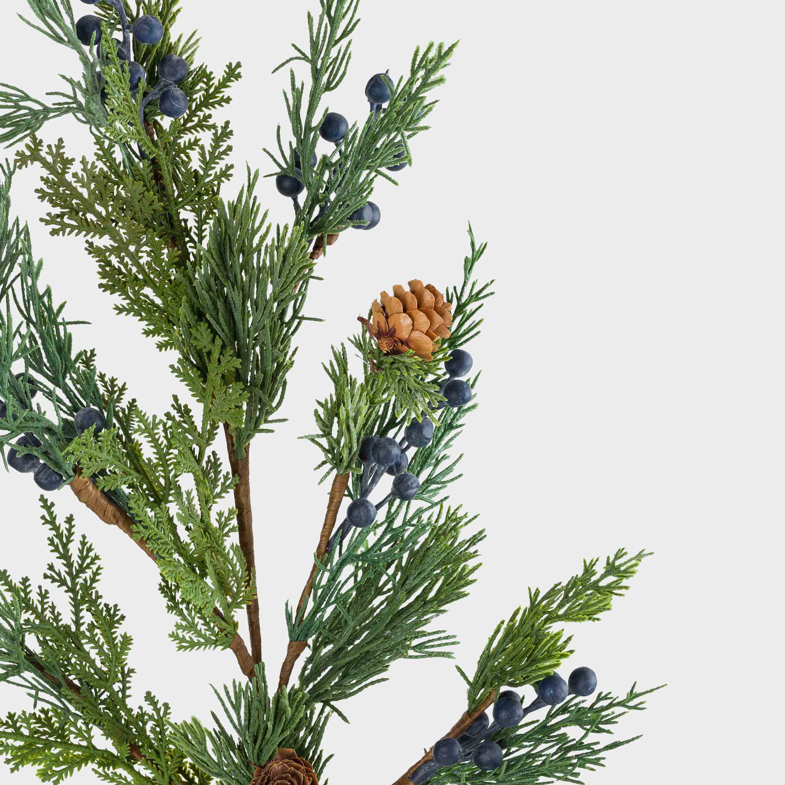 Decorative branch, 84 cm, polyethylene / foam, Needles with blue berries and cones, Blue berry, image-2