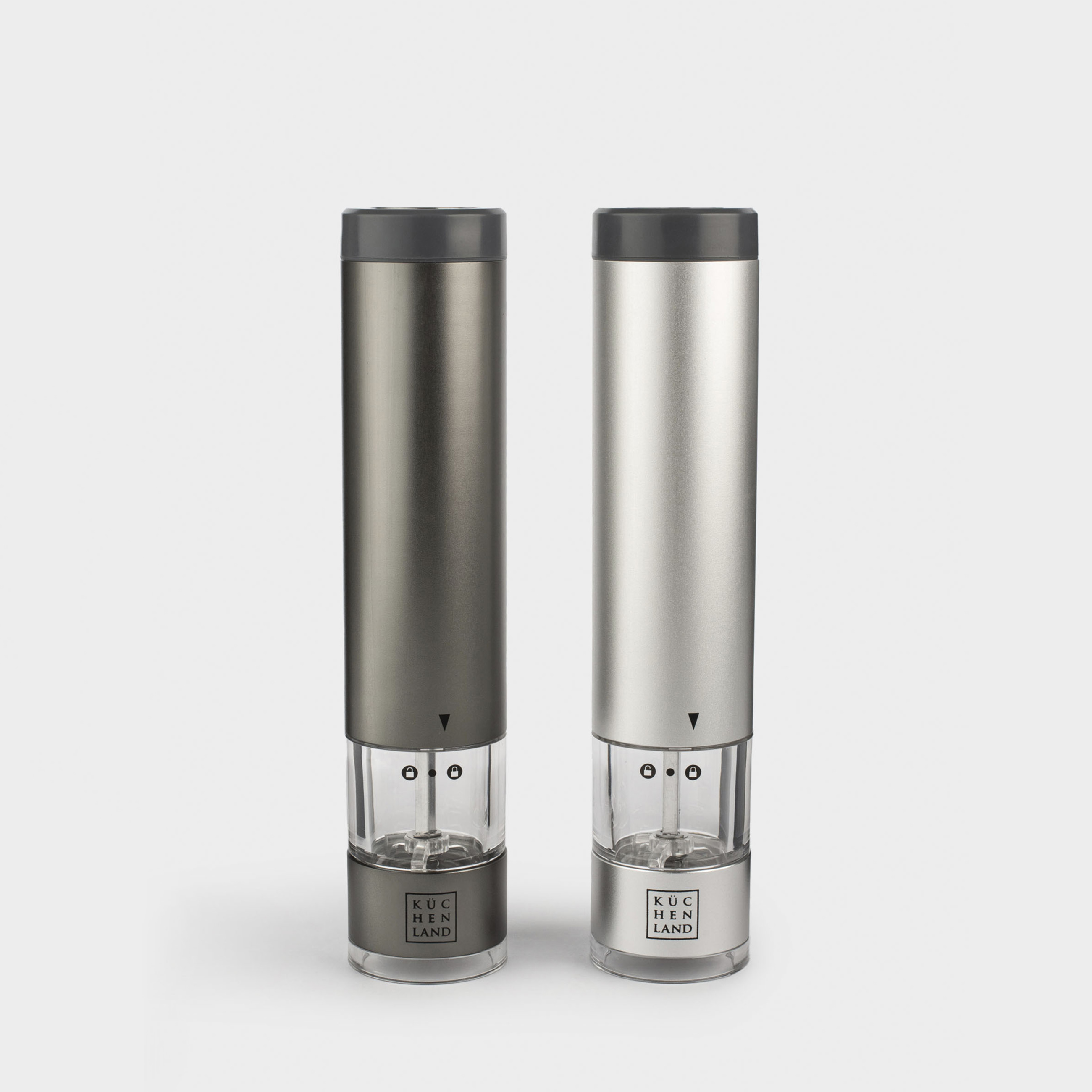 Spice mill, 22 cm, 2 pcs, electric, metal / plastic, LED B, Grey, Piquant