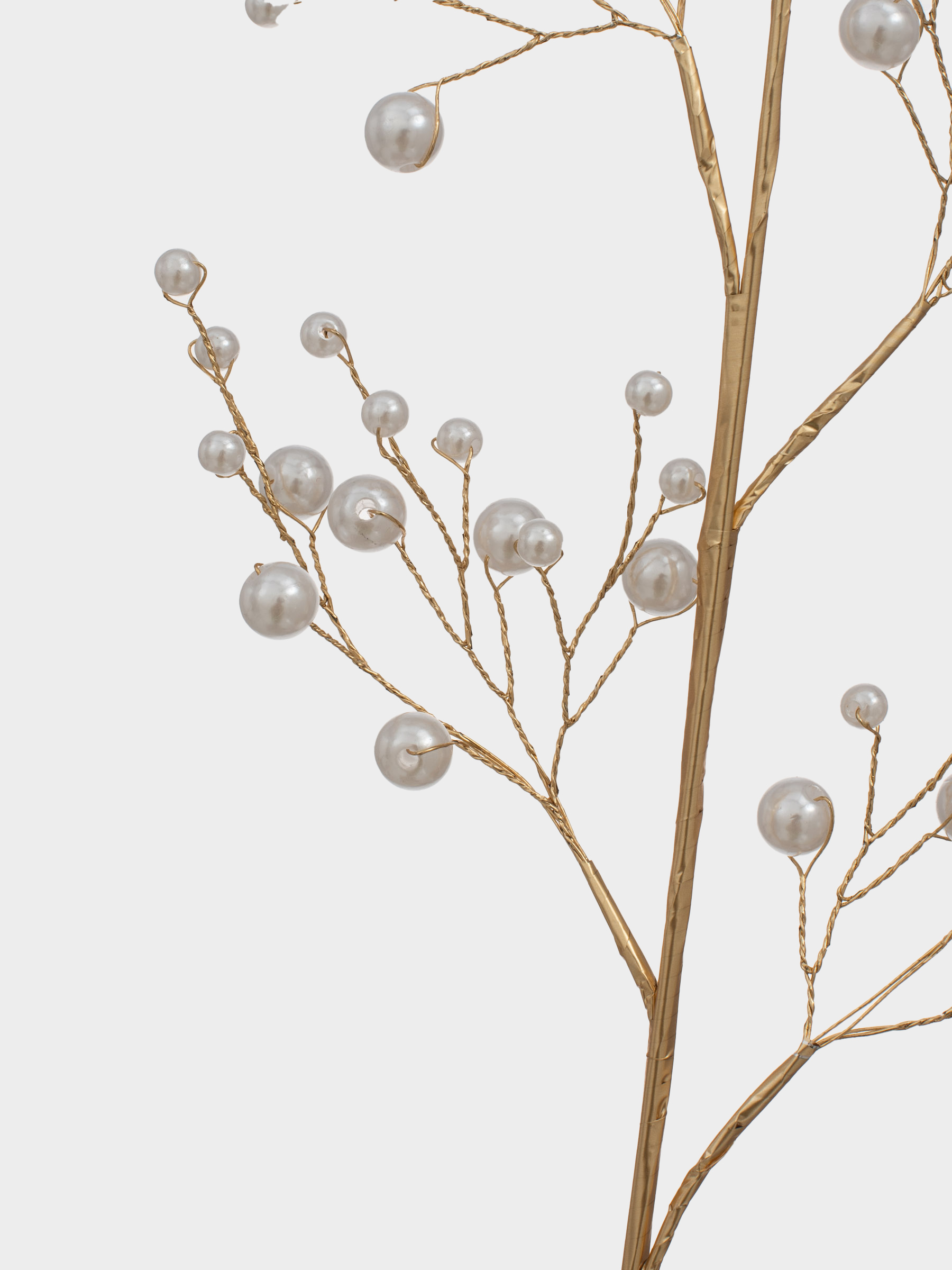 Decorative branch, 23 cm, plastic / metal, champagne, Pearls, Balls decor, image-2