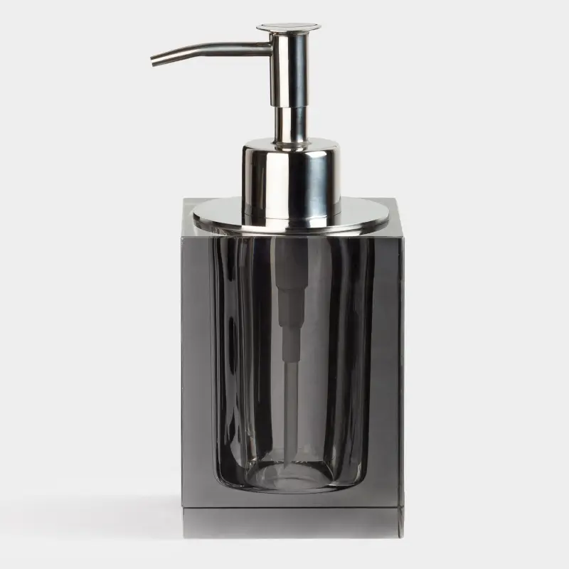 Liquid soap dispenser, 200 ml, glass / steel, grey, Cube color ,image-0