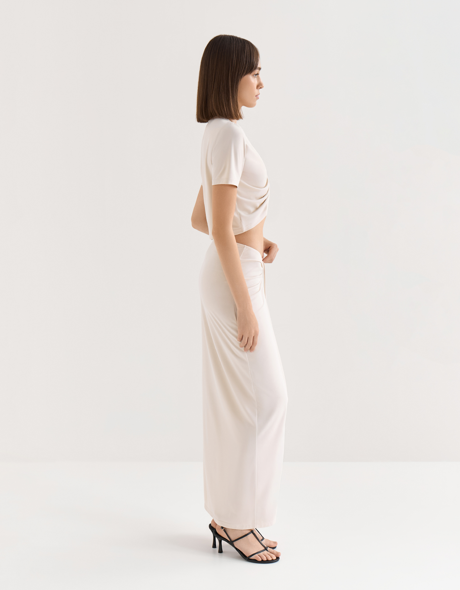 Women's skirt, maxi, size S, with assembly, viscose / polyester, graphite, Ametina, image-3