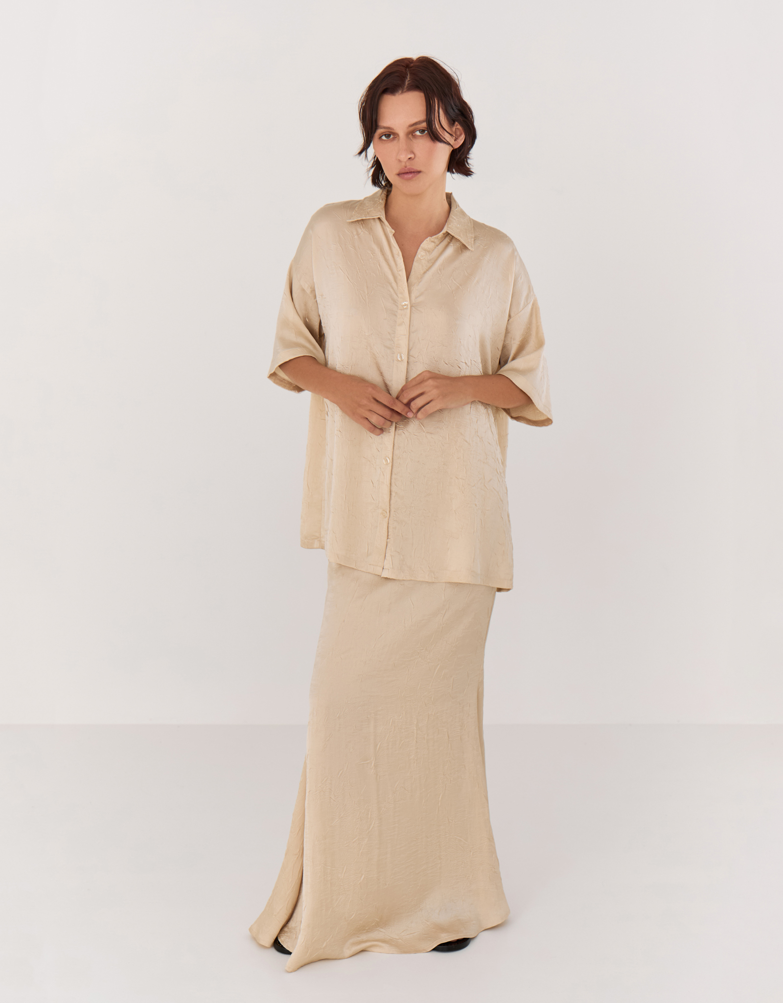 Women's shirt, size S, with short sleeves, polyester, gold, Rosalinda, image-5