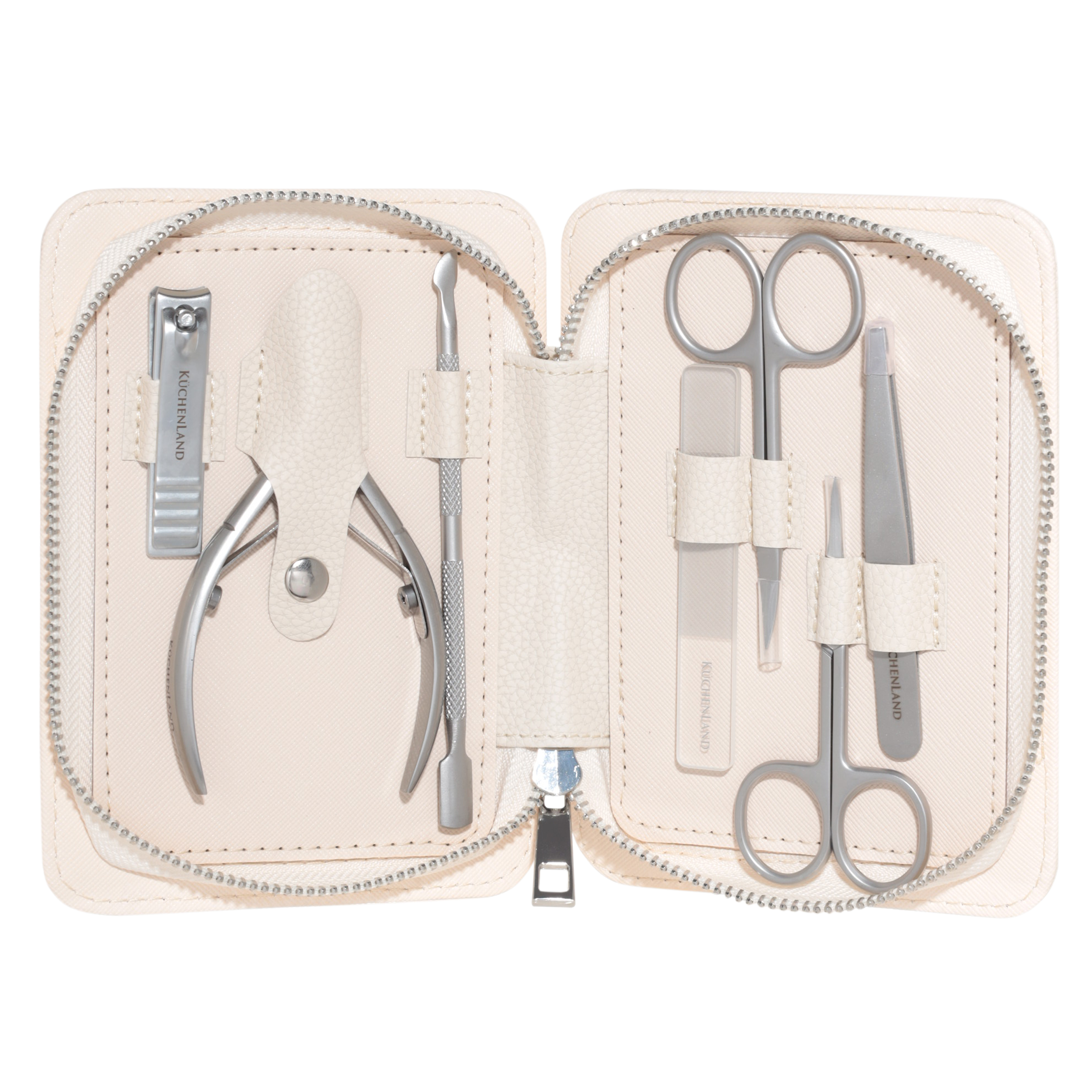 Manicure set, 7 items, in a case, steel / glass/PU leather, beige, Manicure, image-7