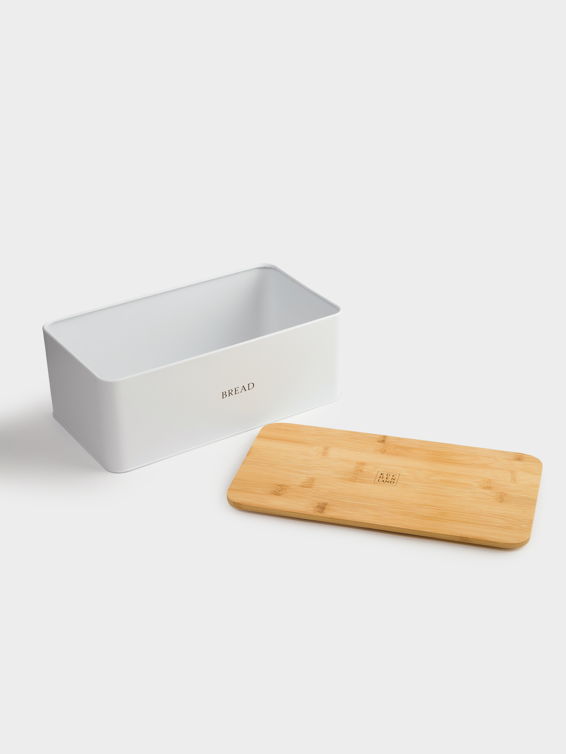 Bread box, 33x18x12 cm, with cutting board, metal / bamboo, rectangular, white, Nostalgia, image-3
