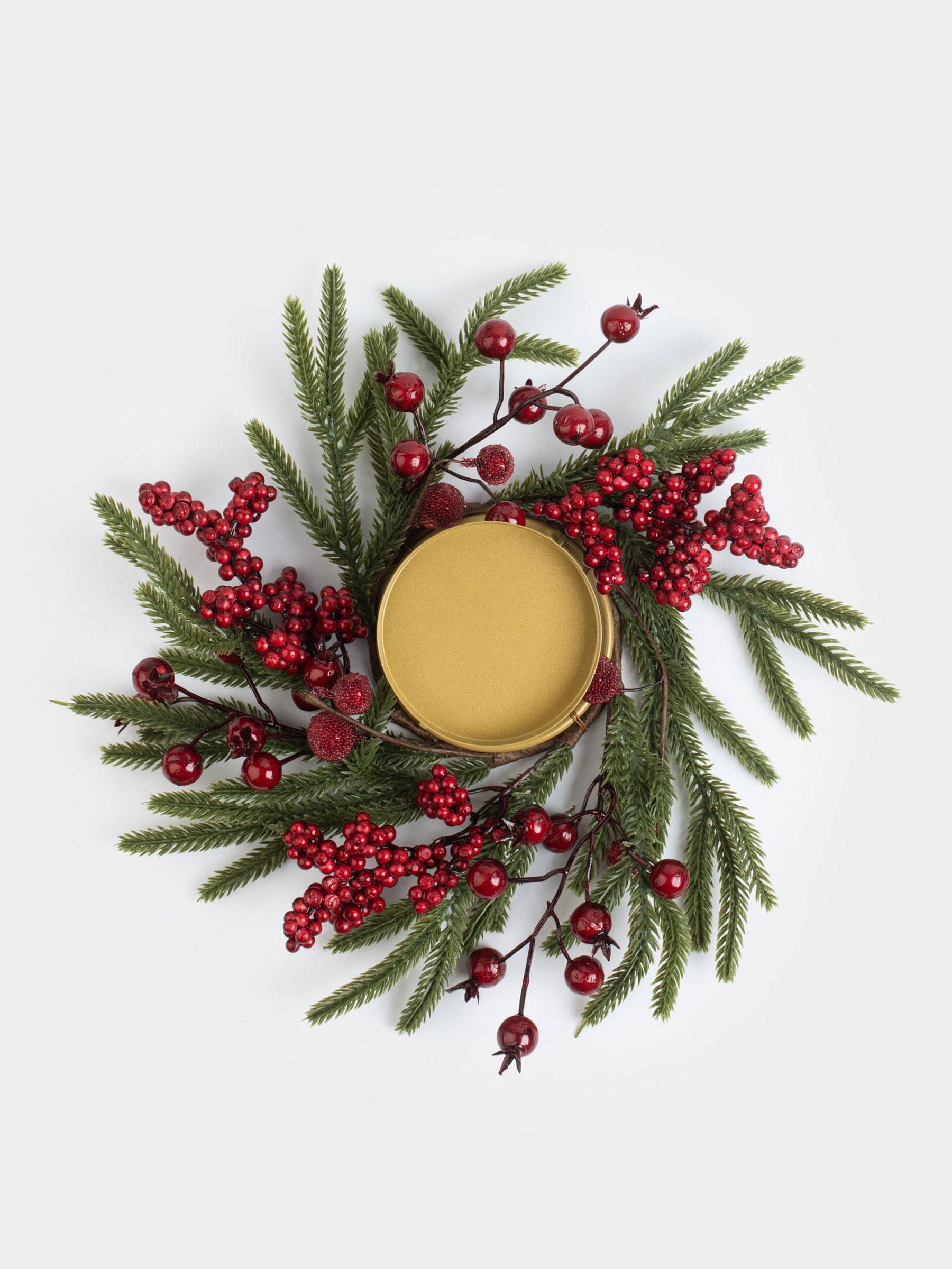 Candle wreath, 10/30 cm, foam/plastic, Red berries, image-3