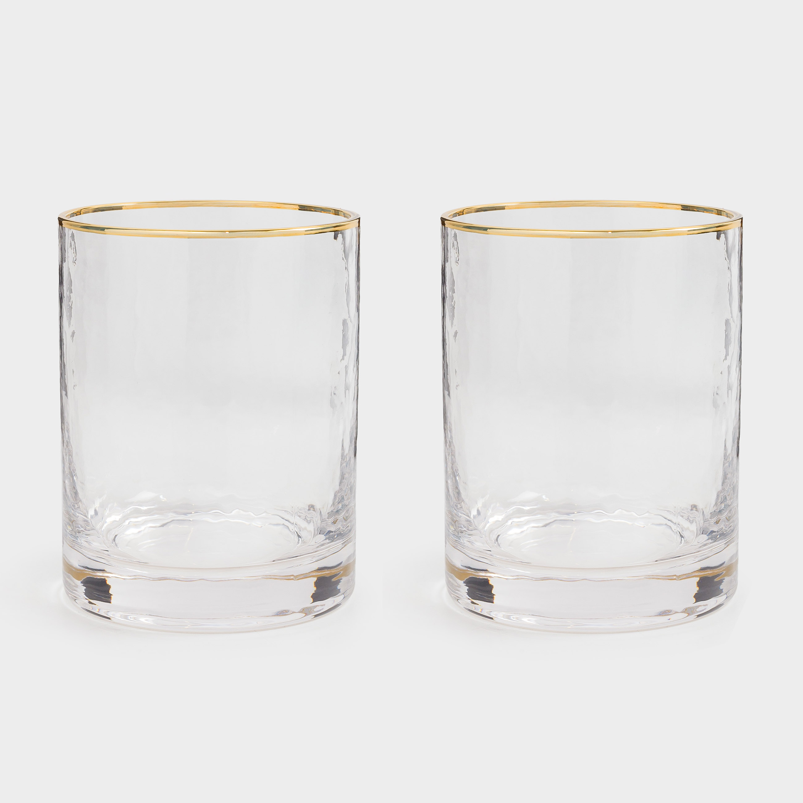 Drinking glass, 10 cm, 300 ml, 2 pcs, glass, with golden edging, Ripply gold, image-0