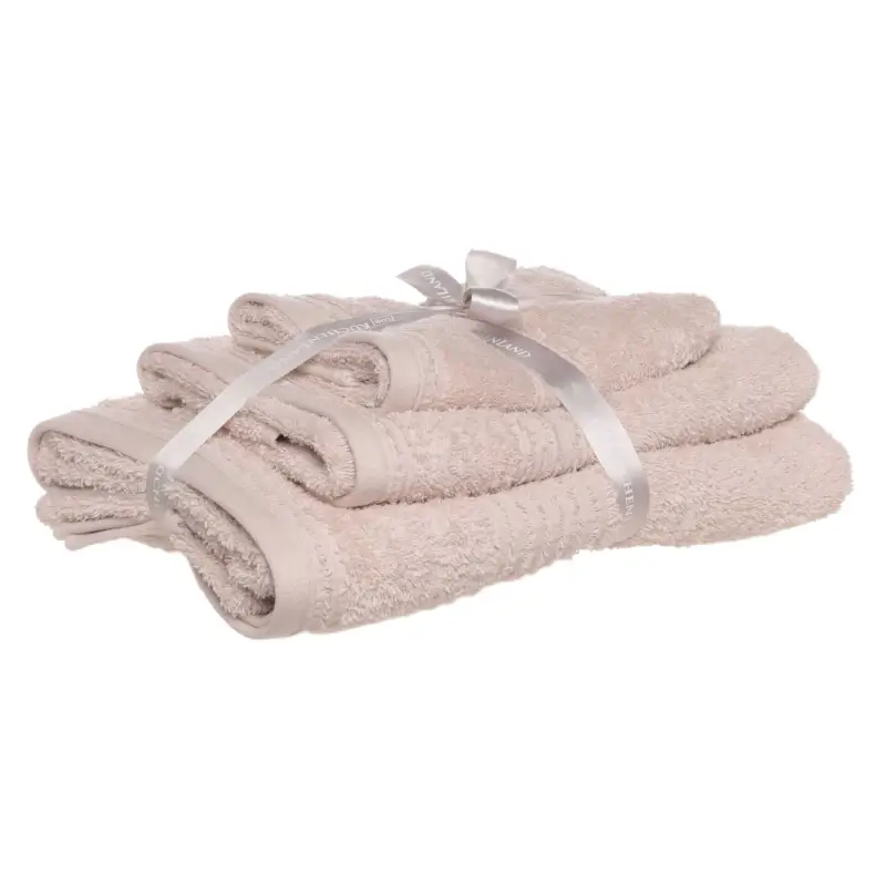 Towel set, 40x60 / 50x90 / 70x140 cm, 3 pcs, cotton, beige, Natural cotton ,image-0