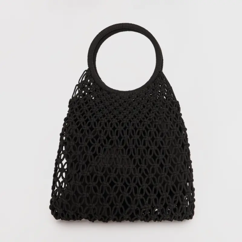 Beach bag, 35x28 cm, wicker, polyester, black, Stintino ,image-0