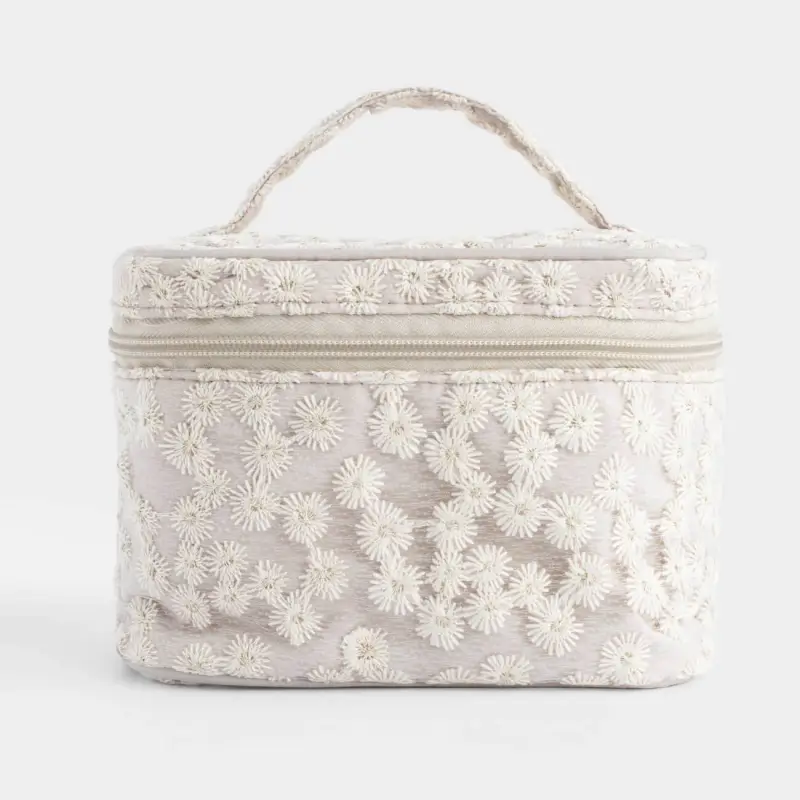 Cosmetic bag, 18x13 cm, with handle, polyester, Daisies, Flower embroidery