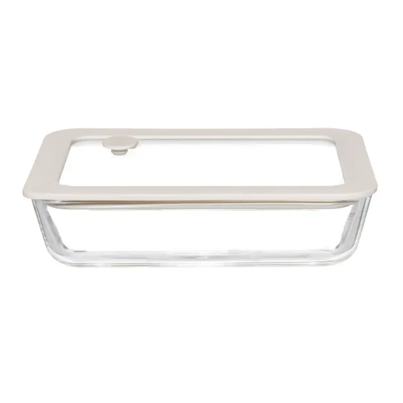 Container, 700 ml, with valve, glass T / silicone, rectangular, beige, Verre
