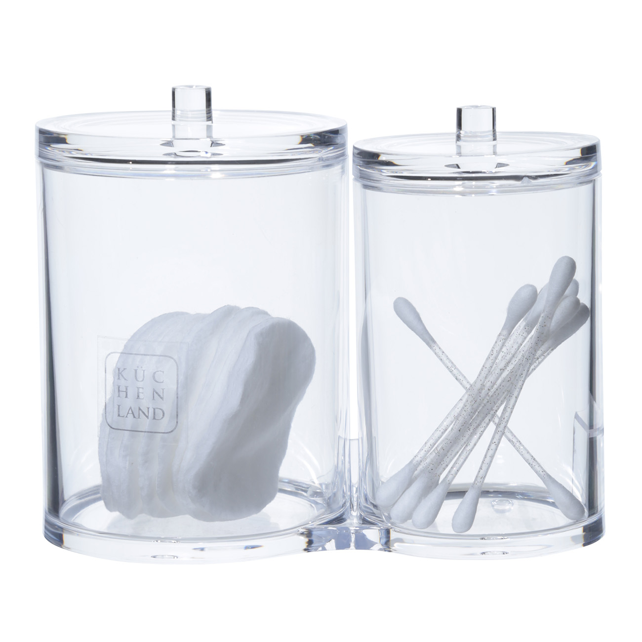 Container for cotton pads/sticks, 15x12 cm, 2 units, with lid, plastic, Basic