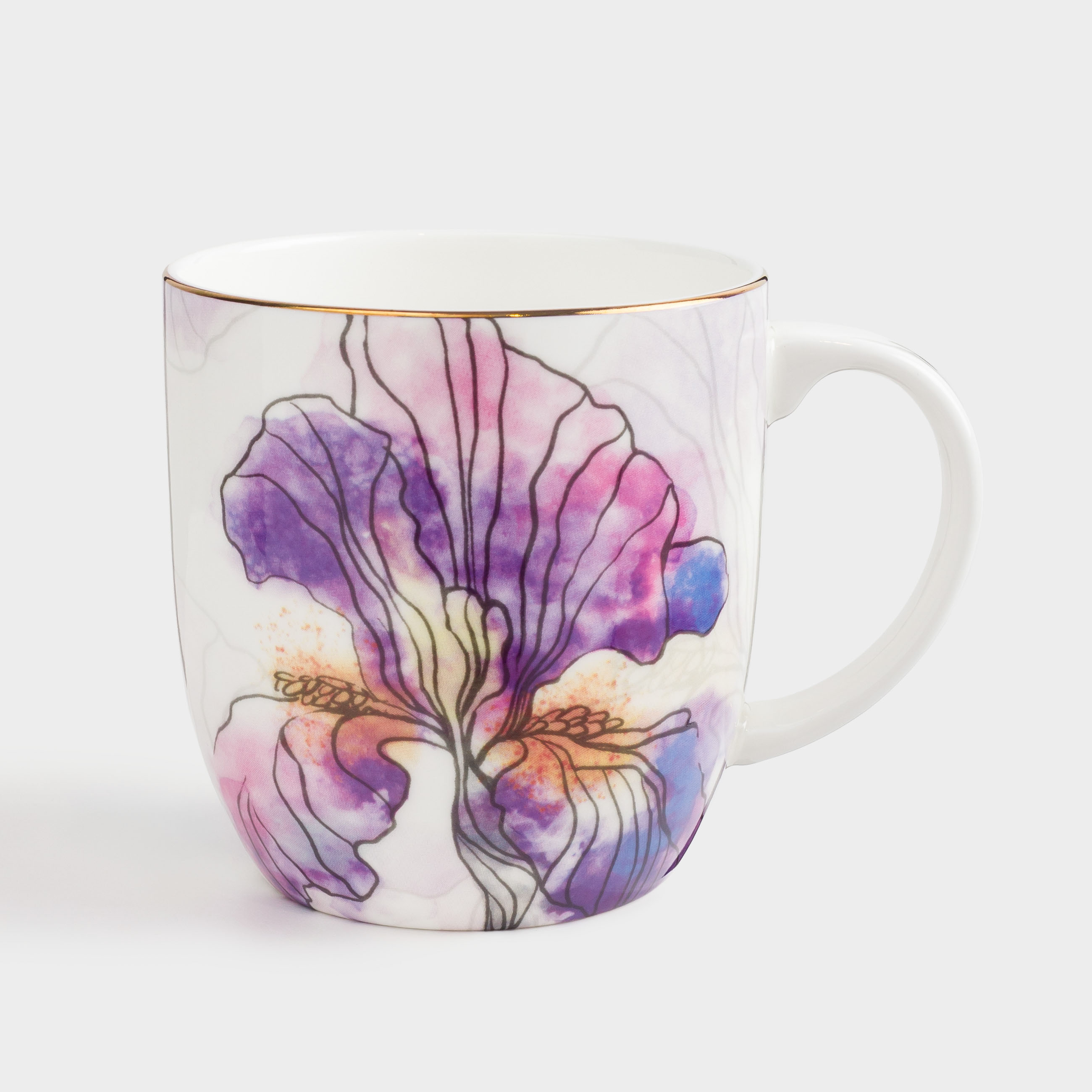 Mug, 370 ml, porcelain F, with golden edging, Irises, Iris garden, image-0