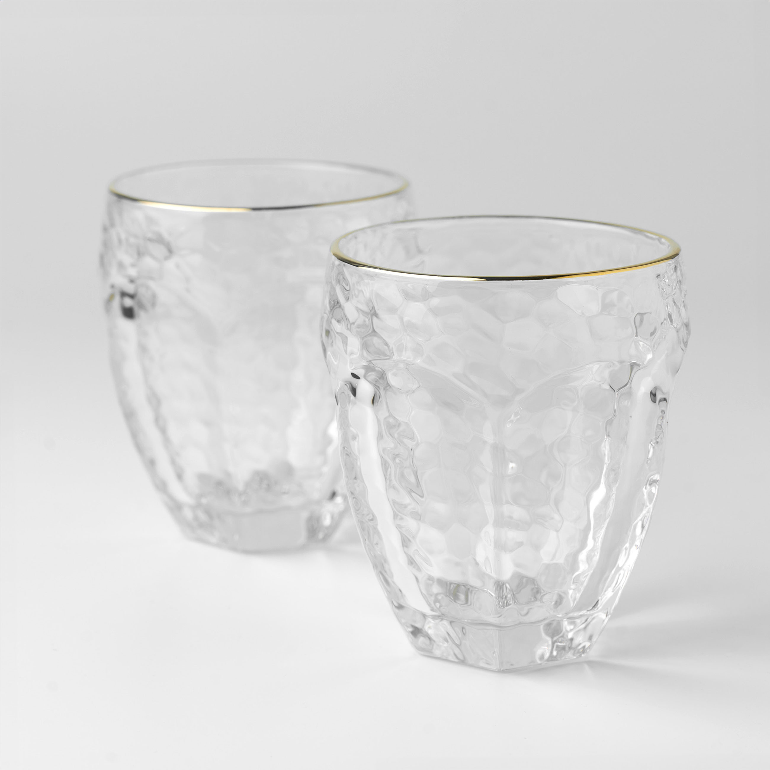 Whiskey glass, 10 cm, 320 ml, 2 pcs, glass, with golden edging, Ripply gold, image-1
