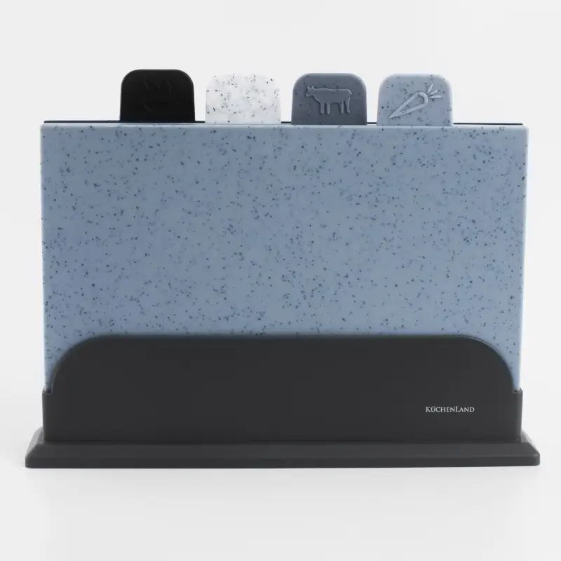 Cutting board, 28x19 cm, 4 pcs, in a stand, plastic, speckled, gray mix, Speck ,image-0