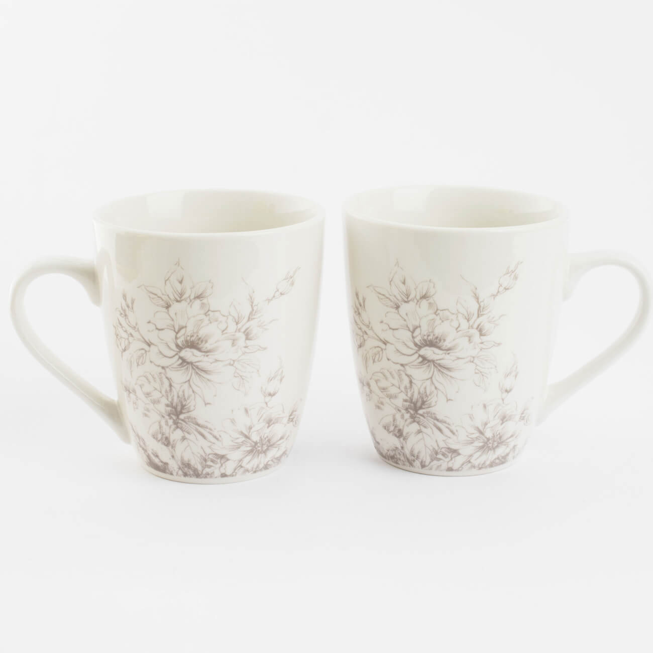 Mug, 350 ml, 2 pcs, porcelain P, white, Beige flowers, Maleo