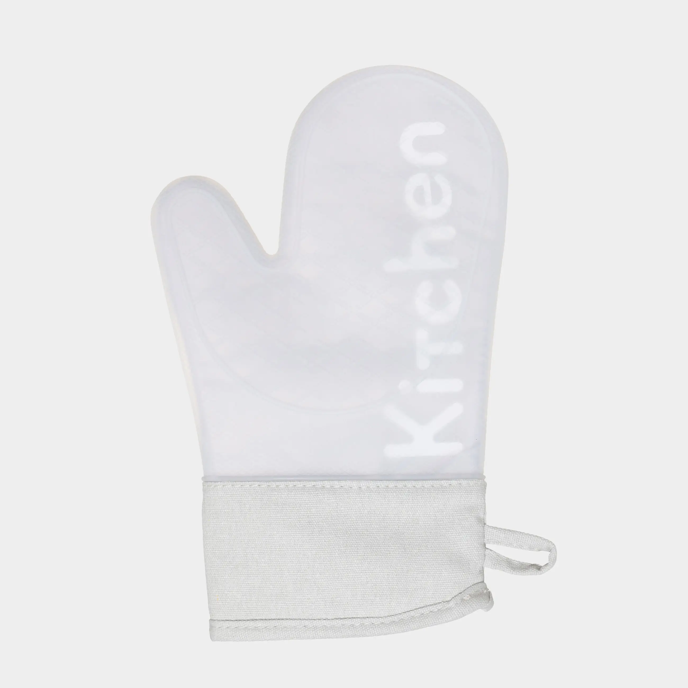 Mitt holder, 21x30 cm, silicone/cotton, beige, Lettering