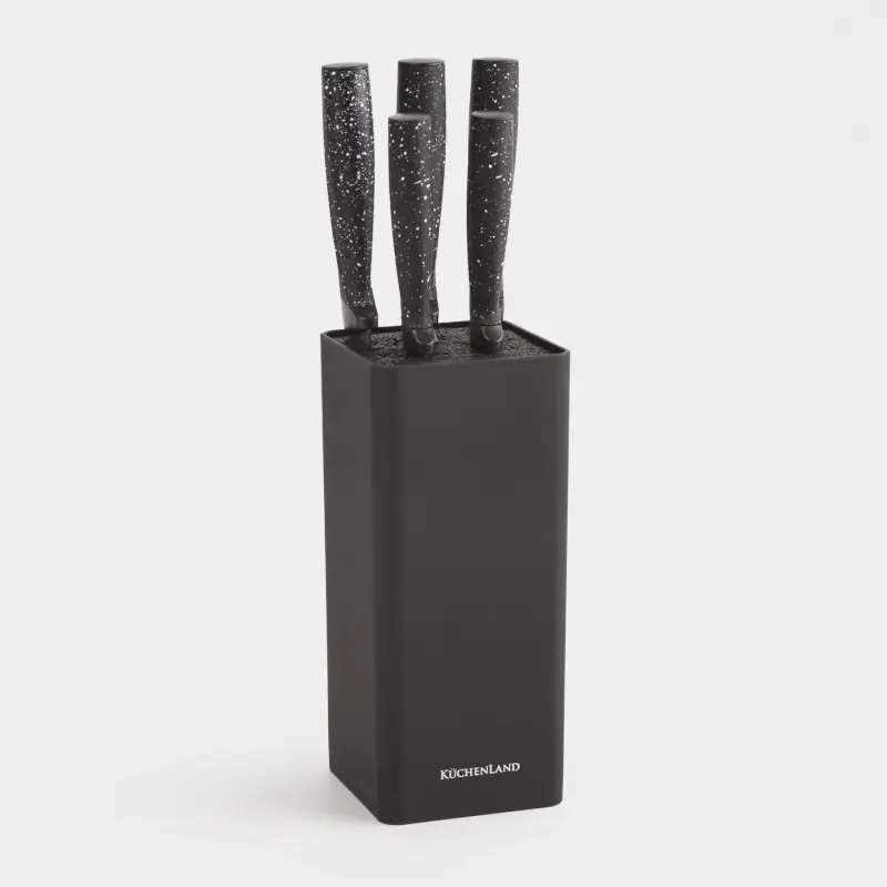 Knife set, 5 pr, in stand, steel / plastic, Black, speckled, Steel speckled ,image-0
