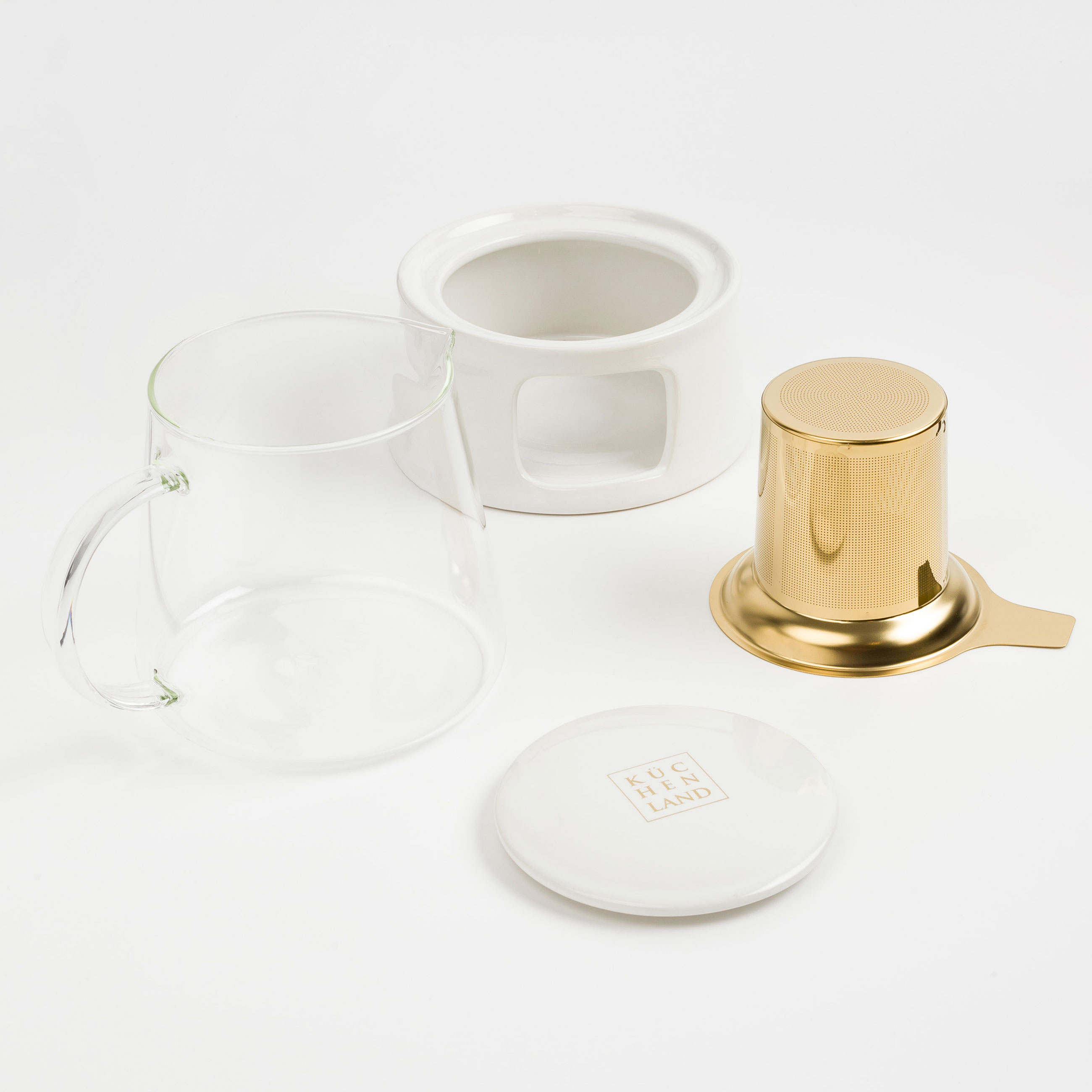 Teapot, 600 ml, heated, glass B / porcelain P, milk-golden, Ellan