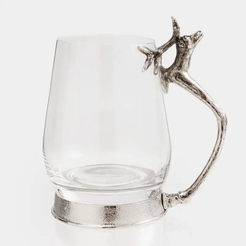 Mug, 400 ml, glass / metal, Silver deer, Lux elements