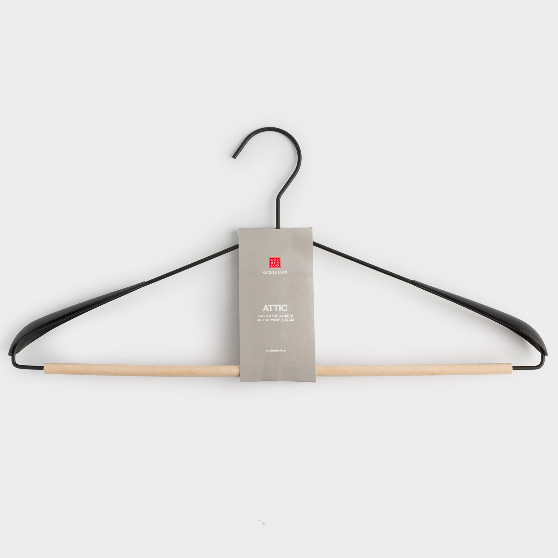 Coat hanger, 44 cm, for jackets and outerwear, metal / wood, black, Attic, image-4