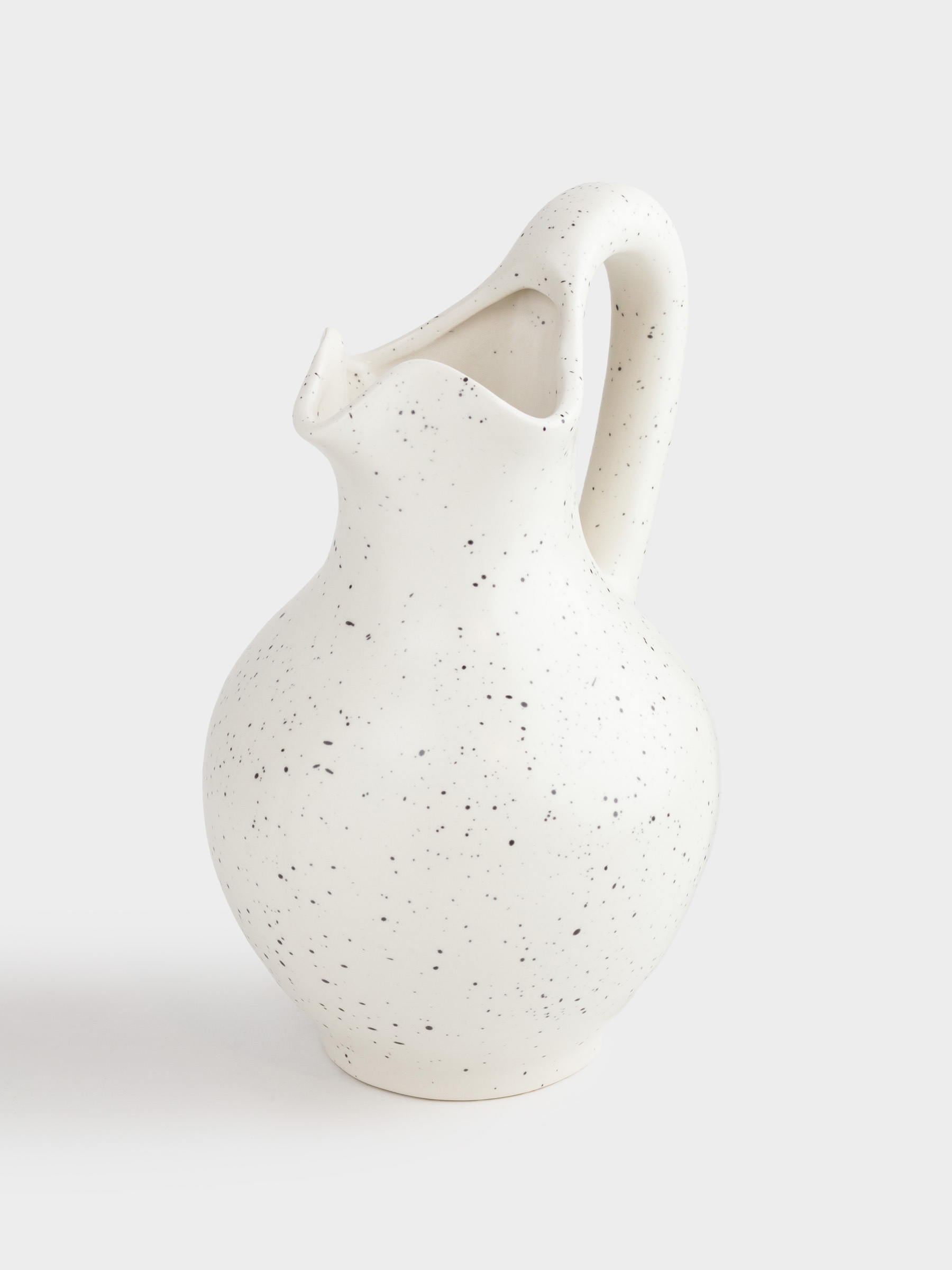 Flower vase, 24 cm, with handle, Ceramic, White, Speckled, Pitcher, Speckled black, image-2