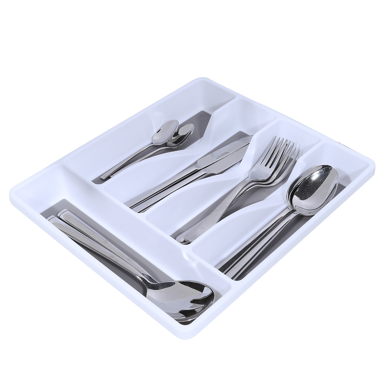 Cutlery tray, 33x29 cm, 5 otd, plastic / rubber, white-grey, Non-slip, image-2
