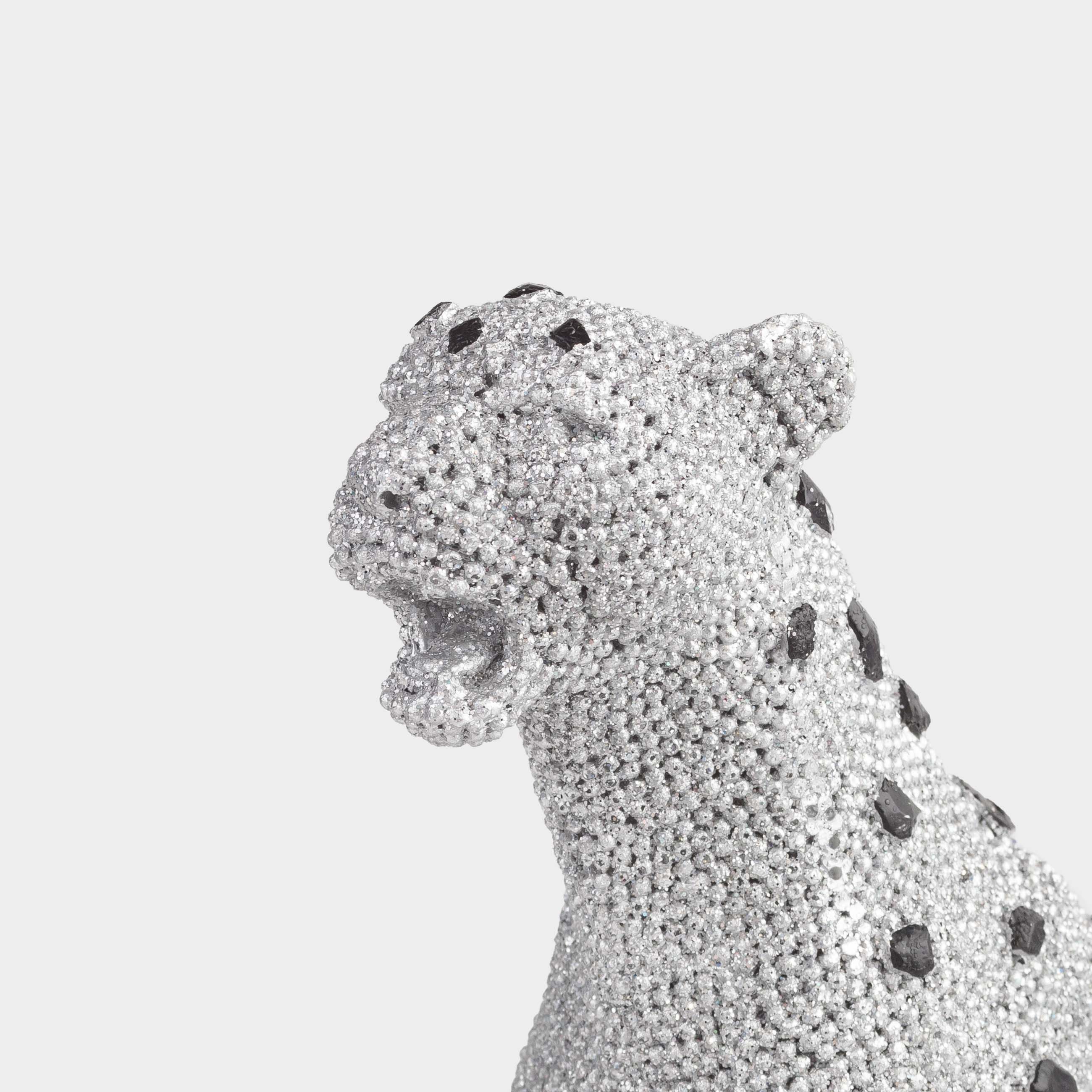 Statuette, 29 cm, polyresin / rhinestones, silver, Leopard, Leopard, image-6