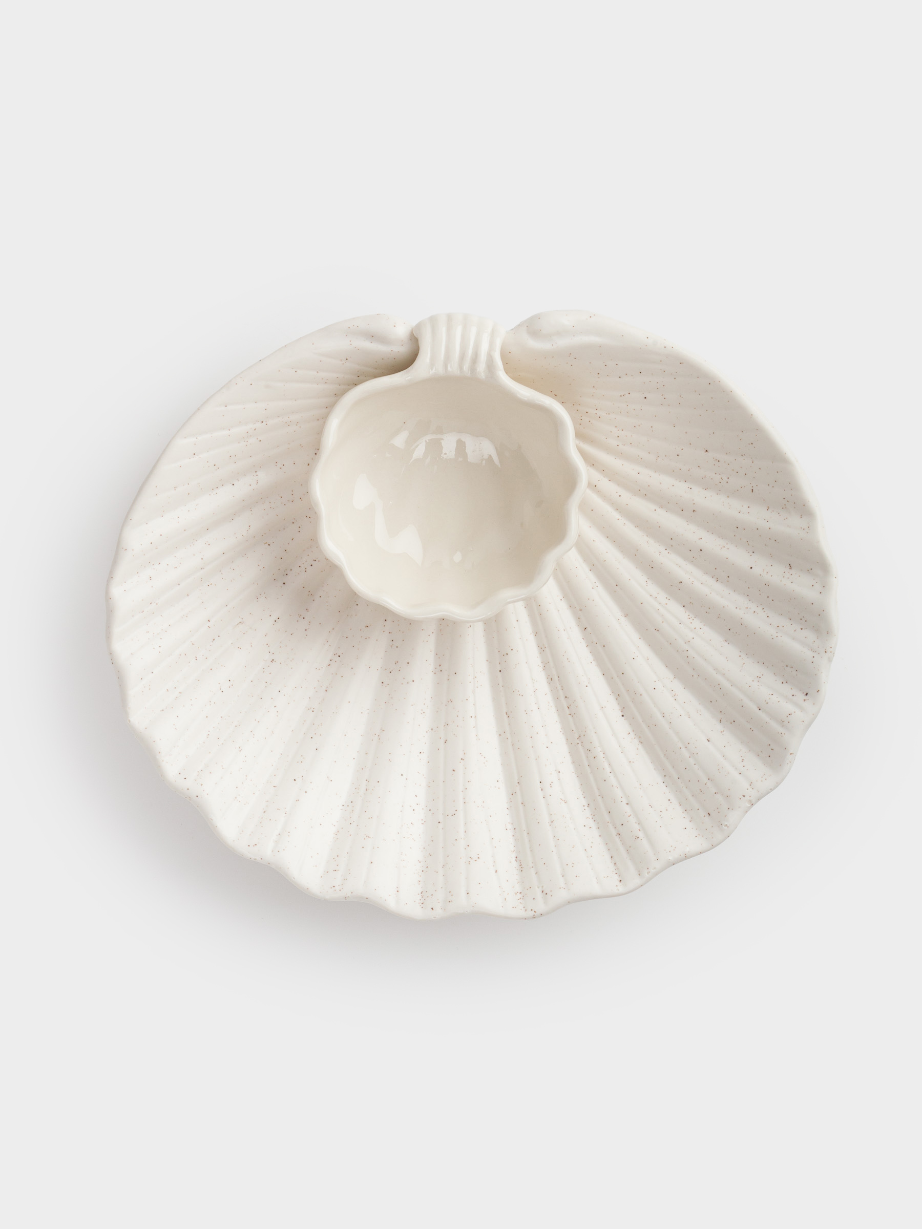 Dish, 20x17 cm, with sauce pan, porcelain P, milky, speckled, Shell, Seaside, image-3