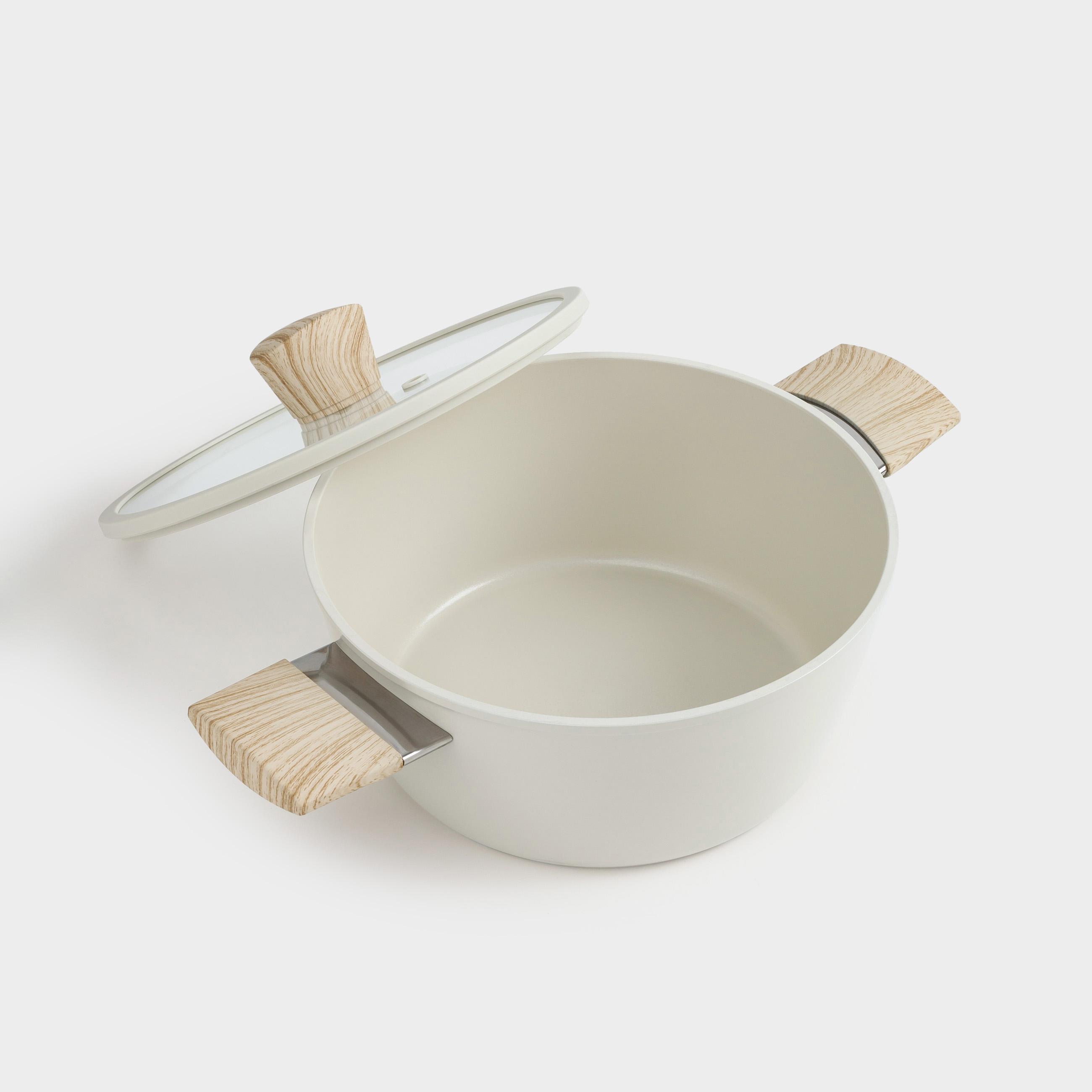 Pot, 20 cm, 2.3 l, with lid, coated, aluminum, milky, Sentimentality
