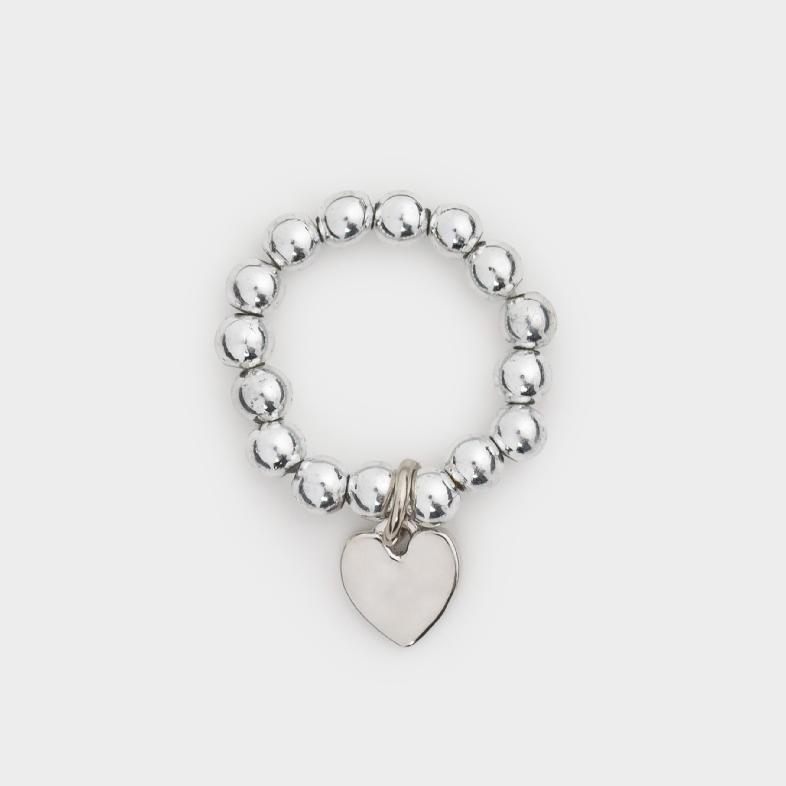 Ring, size S-M, single size, plastic / glass, silver, Heart, Pearl heart
