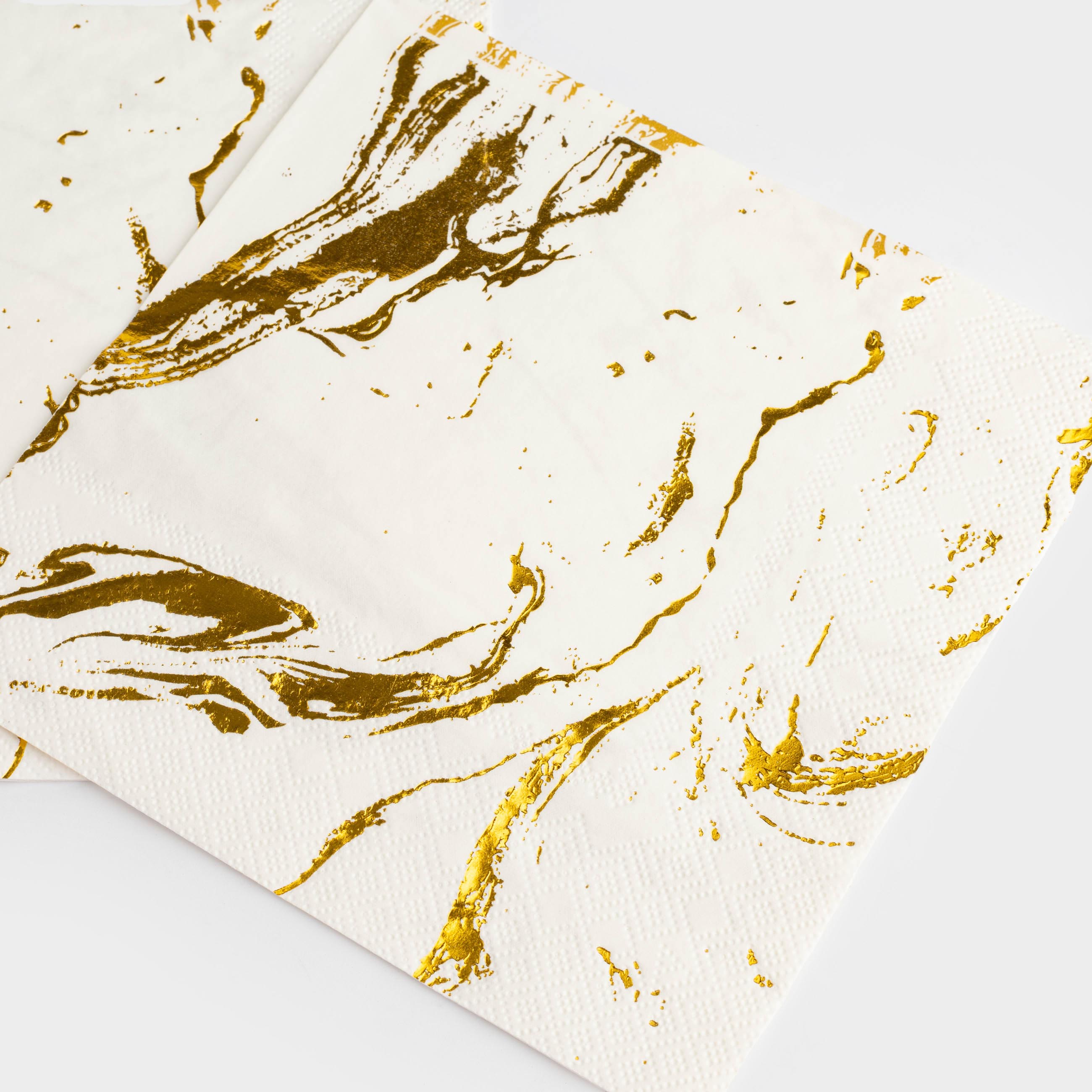 Paper napkins, 33x33 cm, 20 pcs, white, Golden marble, Maniera, image-3