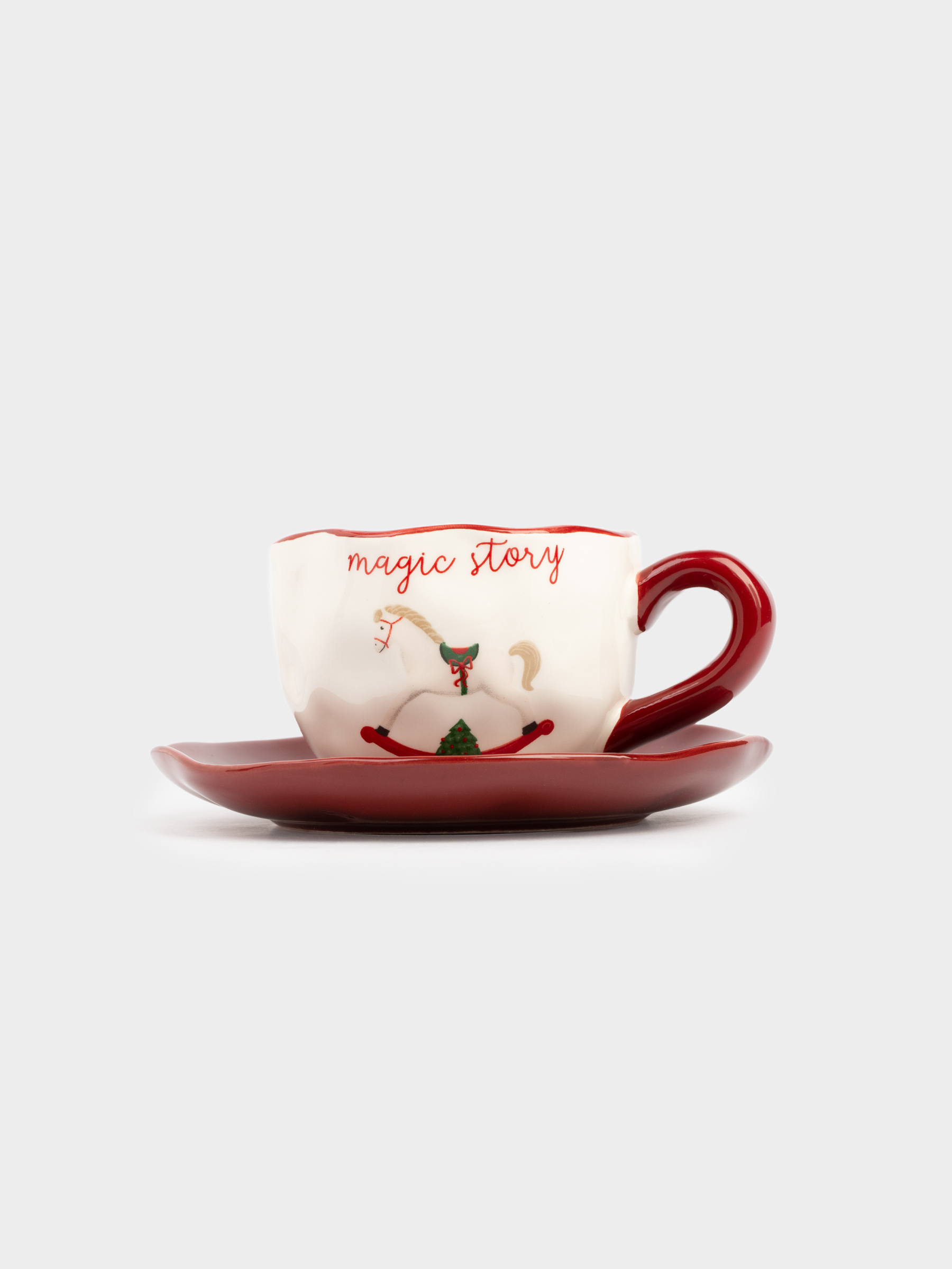 Tea pair, 240 ml, 2 persons, 4 items, ceramic, Christmas tree with bows/Horse, Christmas green, image-5