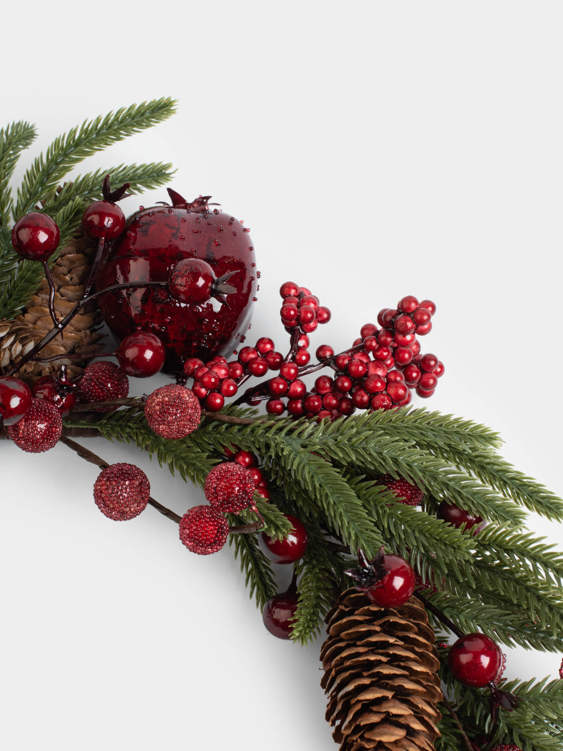 Decorative wreath, 10/41 cm, foam/plastic, Red berries and cones, image-2