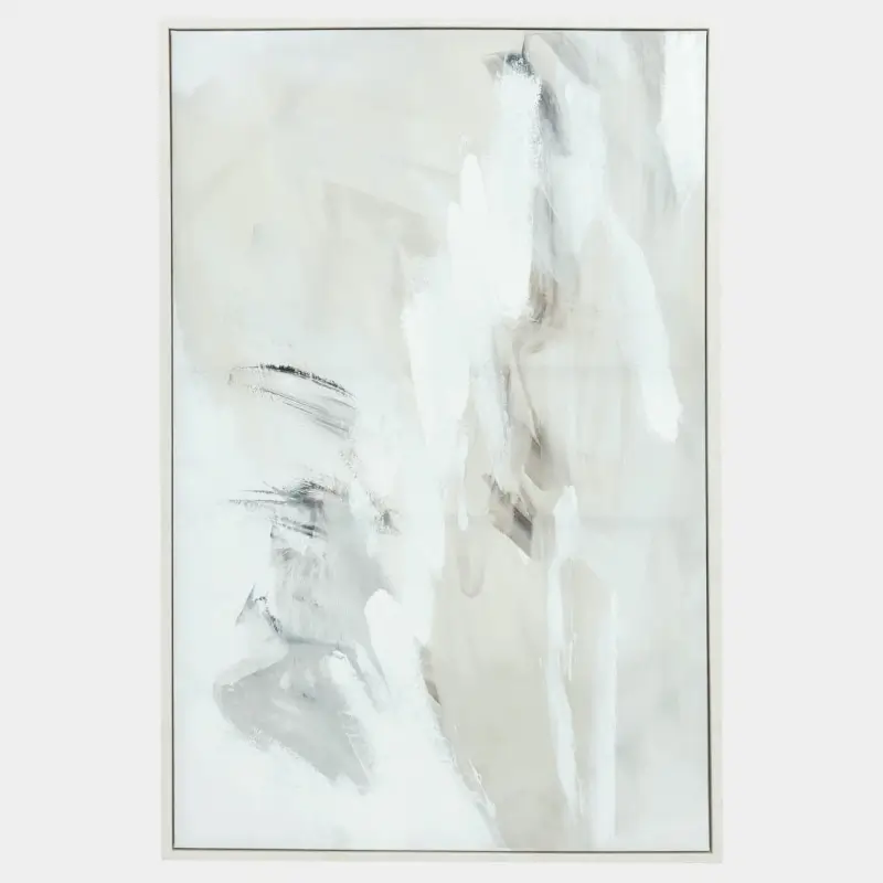 Framed painting, 80x120 cm, canvas, white and beige, Strokes, Abstract