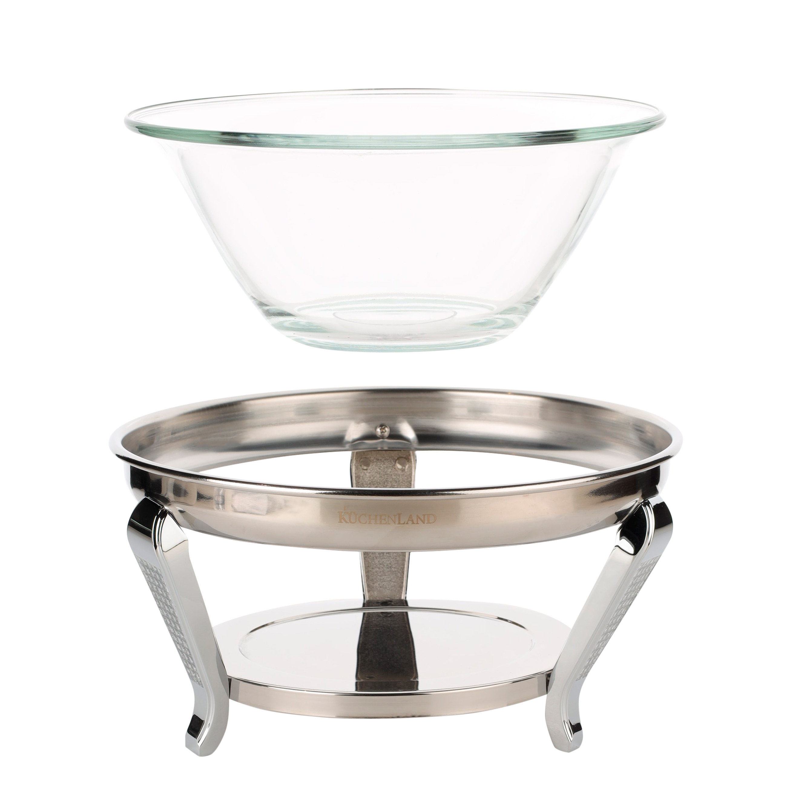 Salad bowl, 30x13 cm, 3 pr, with spoon / fork, on a stand, glass / metal, Winter antarctica