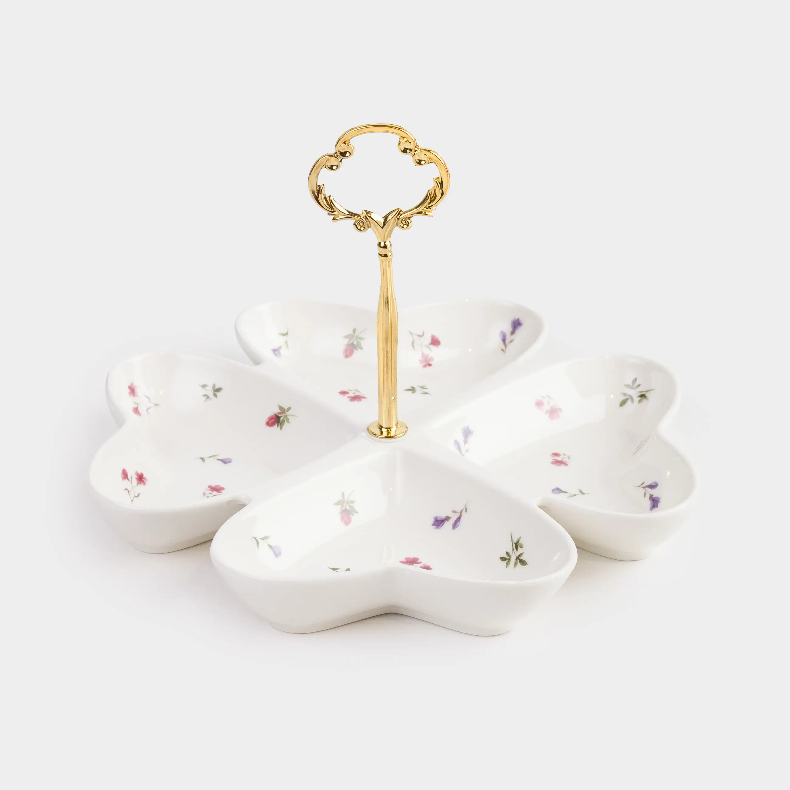 Snack stand, 23x17 cm, 4 compartments, with handle, ceramic / steel, Heart in flowers, El flora, image-0