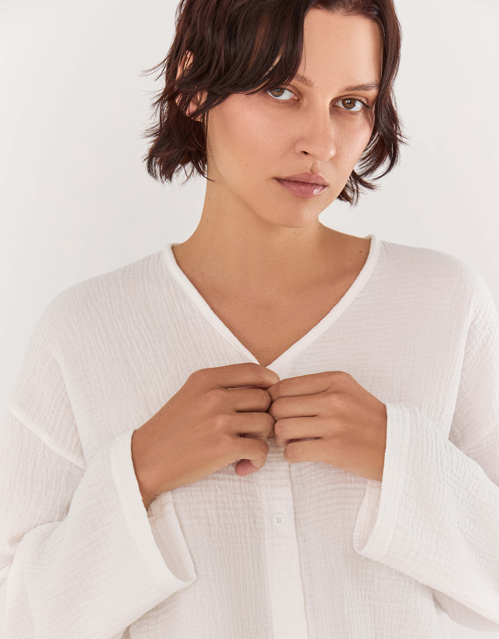 Women's shirt, size L, with short sleeves, muslin, white, Allison, image-3
