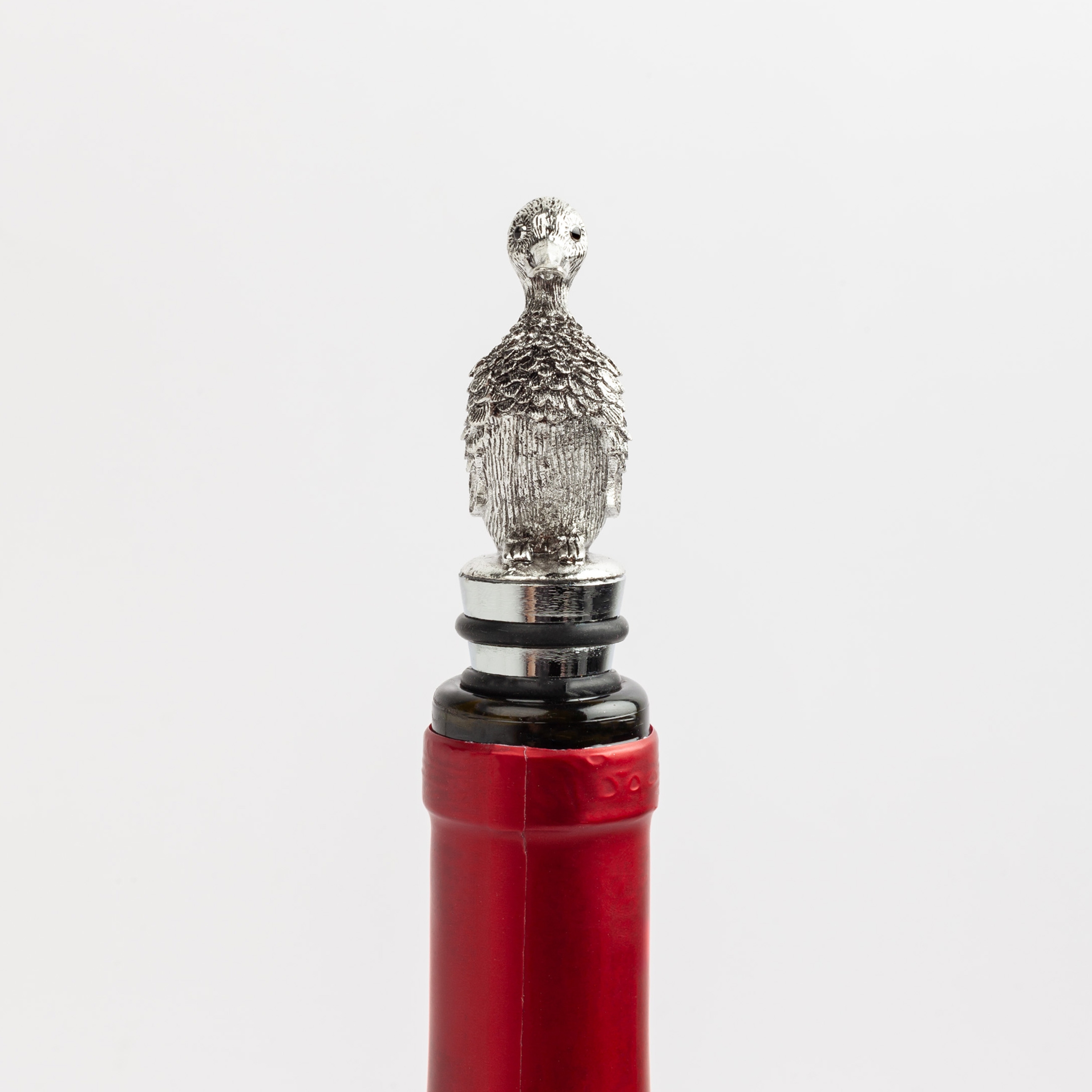 Wine bottle stopper, 11 cm, metal, silver, Duck, Harmony, image-3